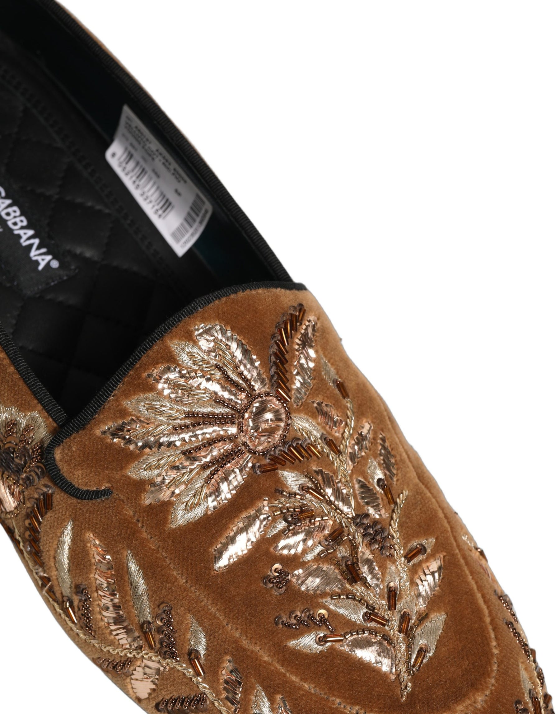 Dolce & Gabbana Brown Velvet Floral Embroidery Loafers Shoes | Regal Royce