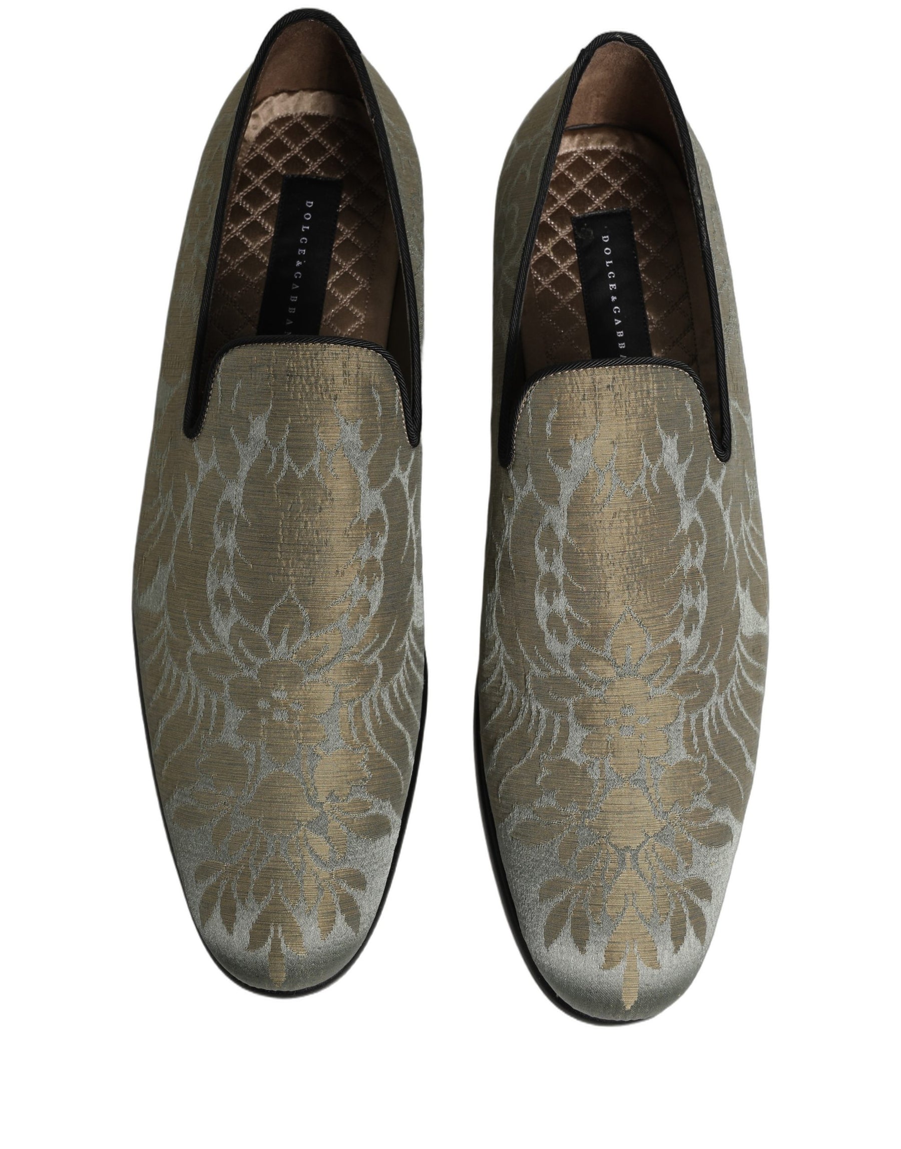 Dolce & Gabbana Gold Floral Jacquard Slip On Loafers Shoes | Regal Royce