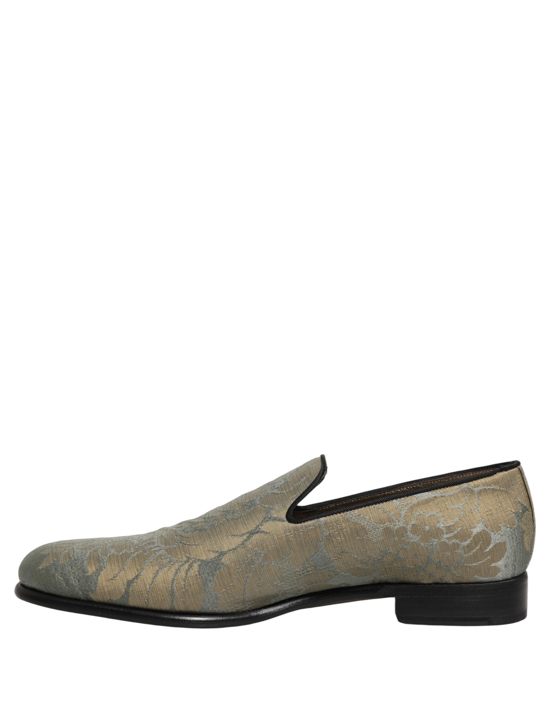 Dolce & Gabbana Gold Floral Jacquard Slip On Loafers Shoes | Regal Royce