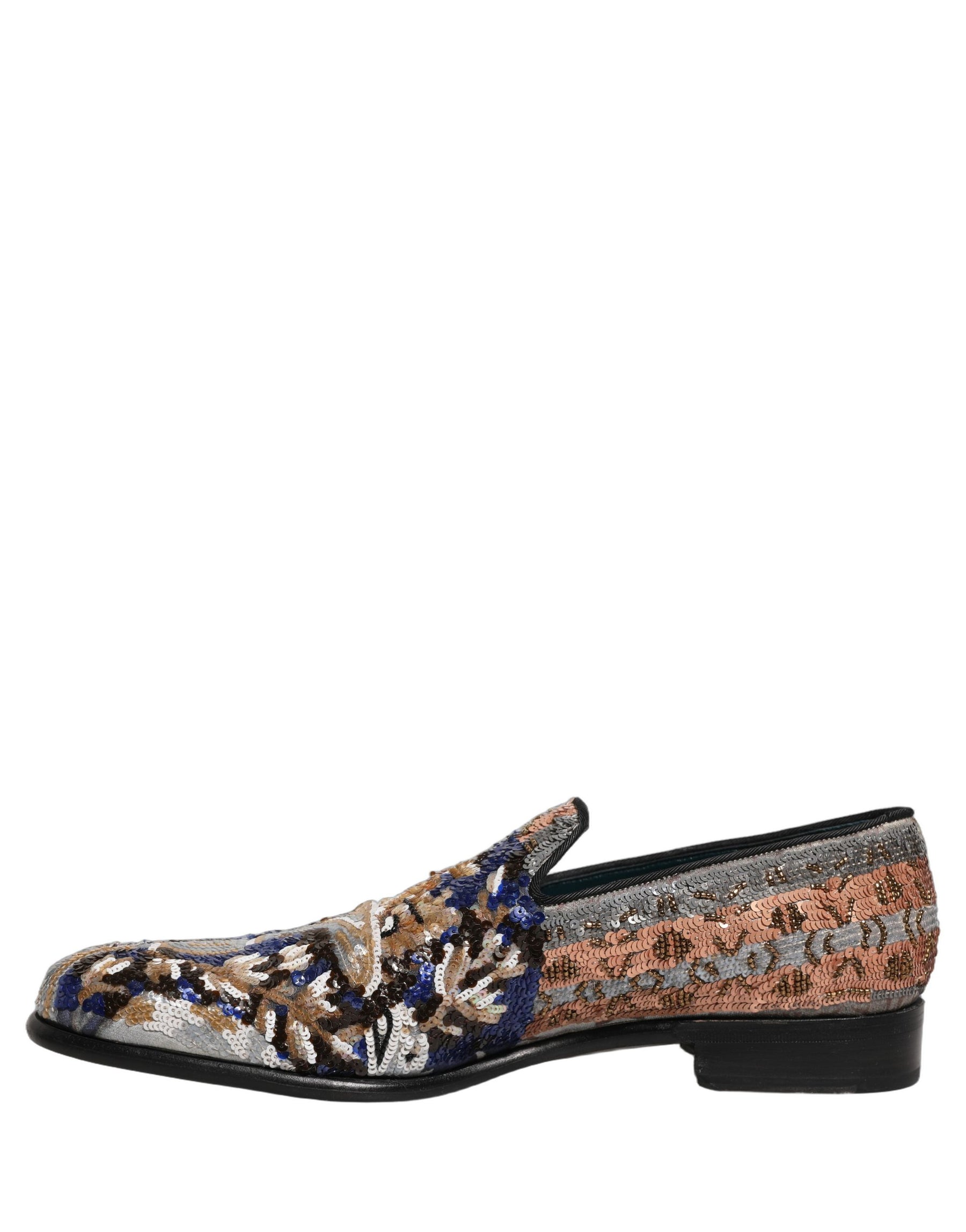 Dolce & Gabbana Multicolor Embroidered Sequin Loafers Shoes | Regal Royce