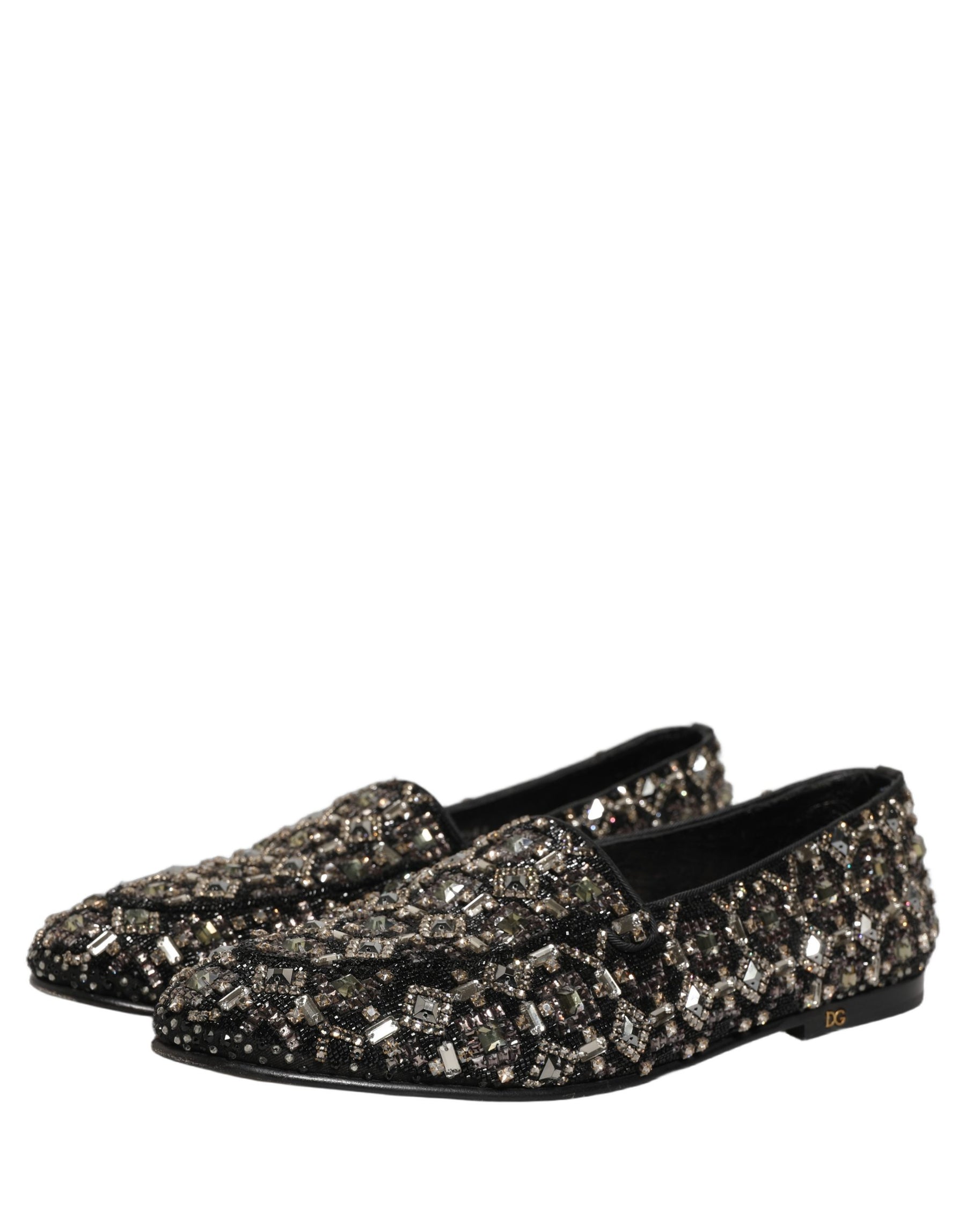 Dolce & Gabbana Black Crystal Embellished Dress Loafers Shoes | Regal Royce