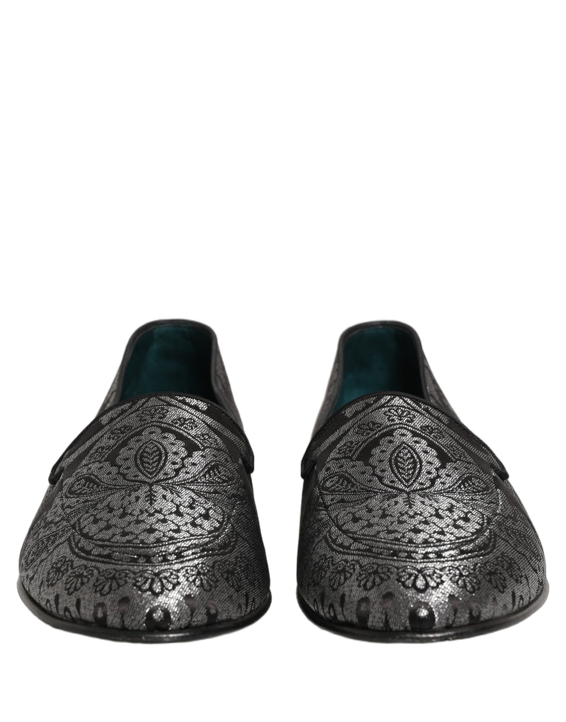 Dolce & Gabbana Silver Jacquard Leather Slip On Loafers Shoes | Regal Royce