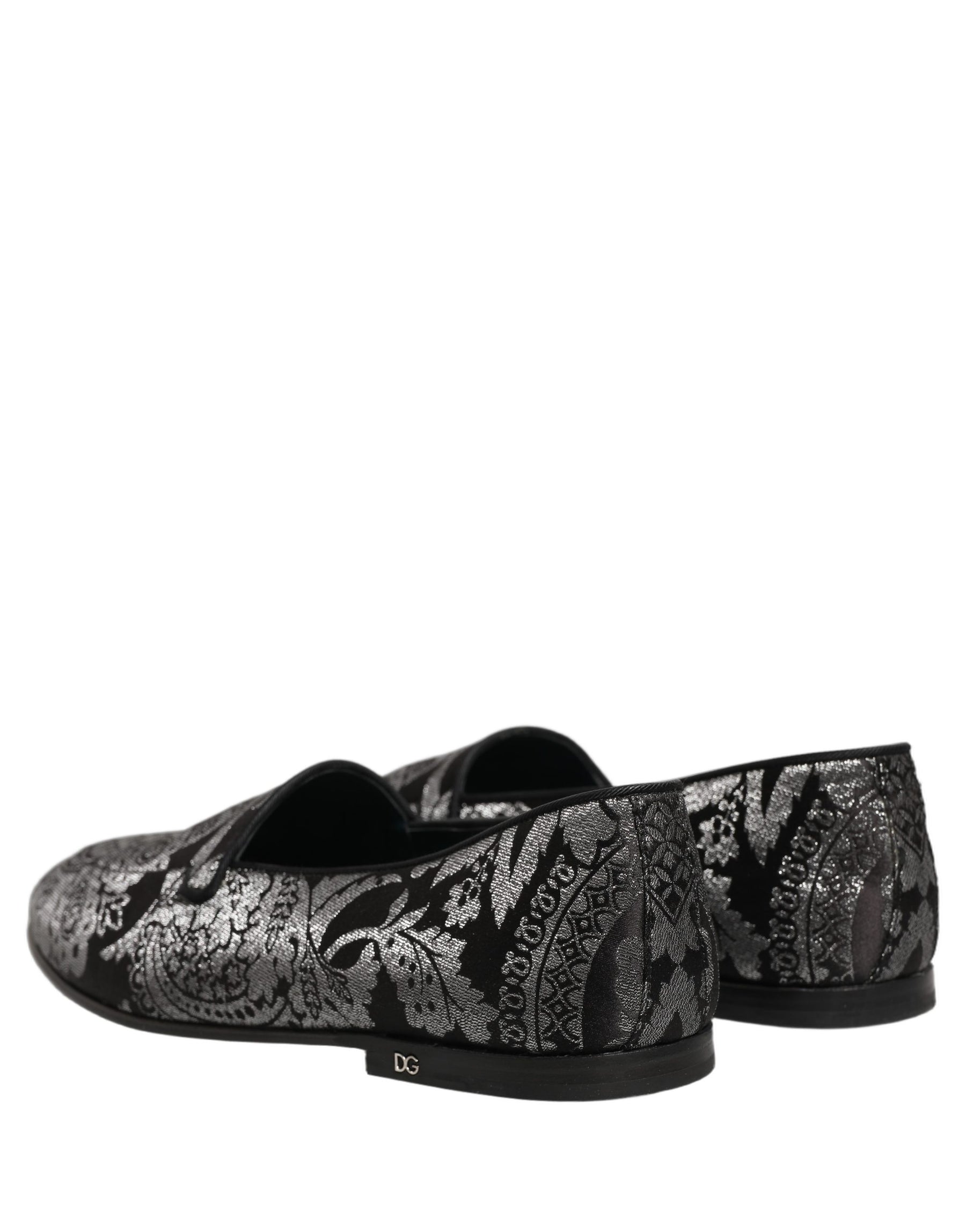 Dolce & Gabbana Silver Jacquard Leather Slip On Loafers Shoes | Regal Royce