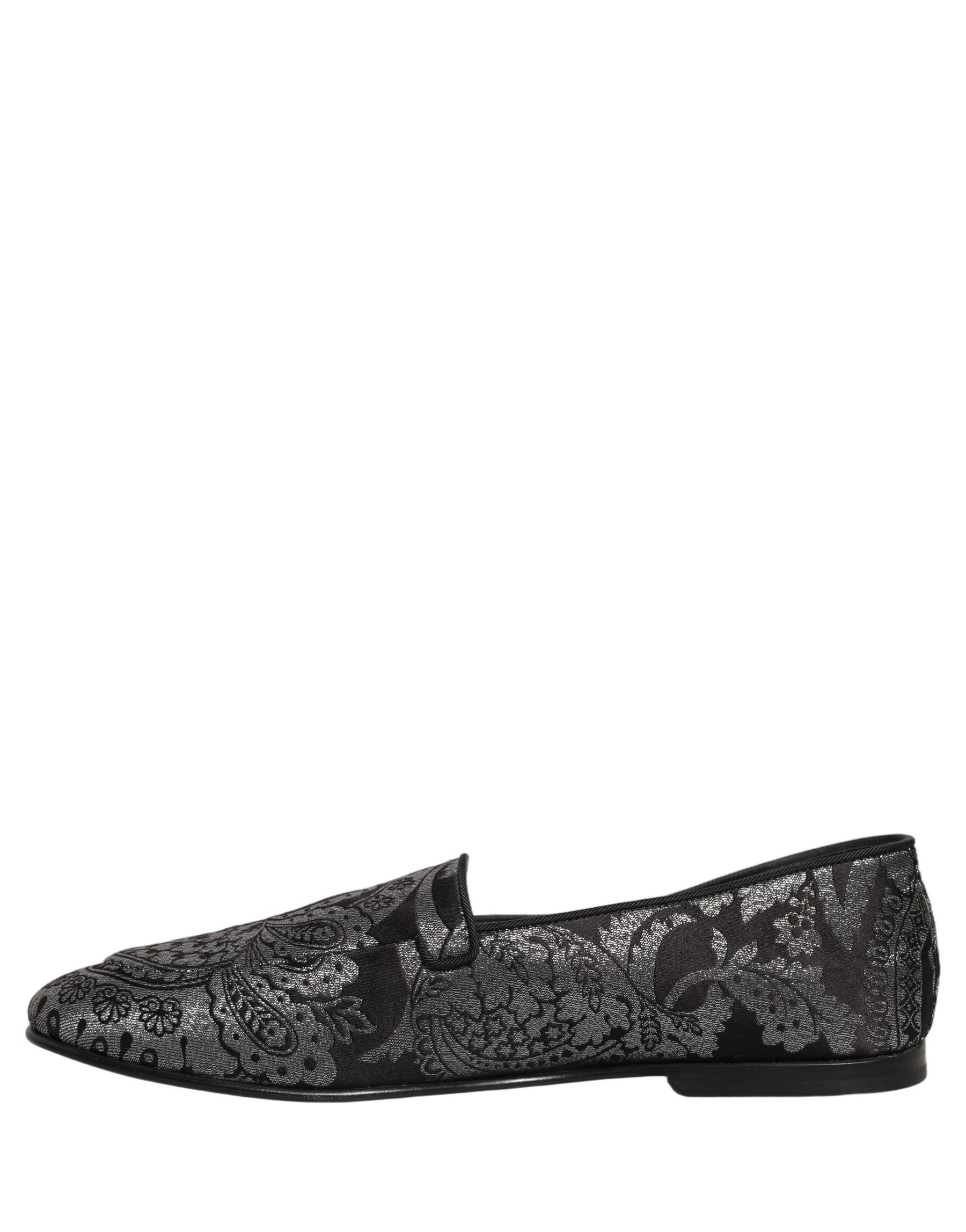 Dolce & Gabbana Silver Jacquard Leather Slip On Loafers Shoes | Regal Royce