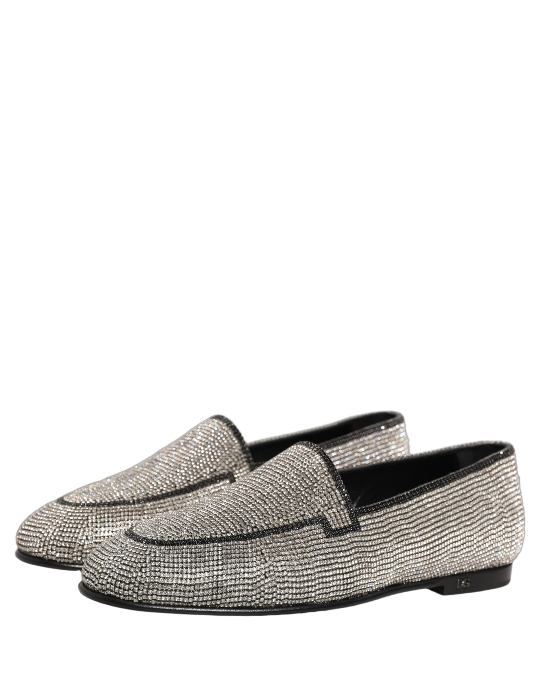 Dolce & Gabbana Silver Crystal Embellished Men Loafers Shoes | Regal Royce