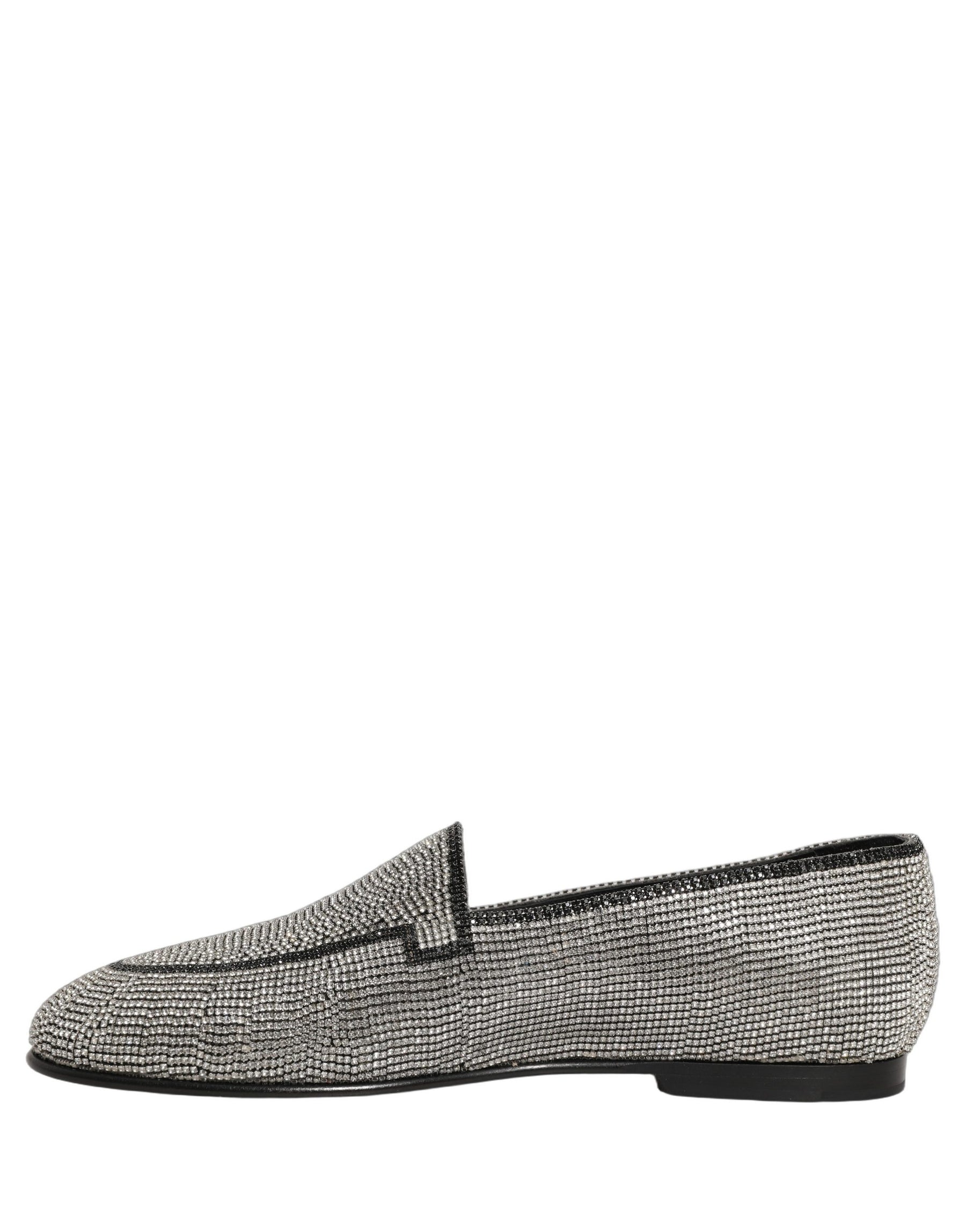 Dolce & Gabbana Silver Crystal Embellished Men Loafers Shoes | Regal Royce