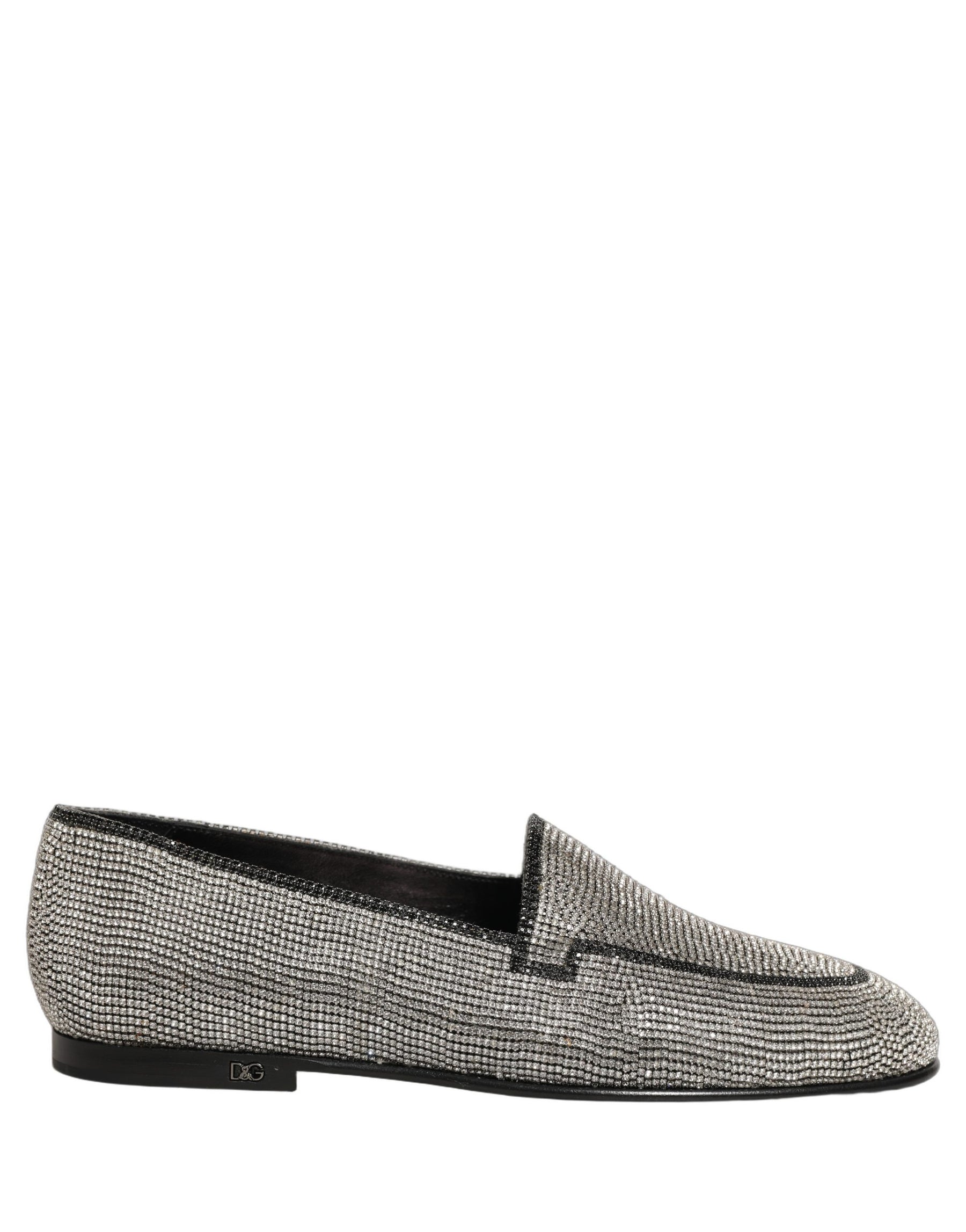 Dolce & Gabbana Silver Crystal Embellished Men Loafers Shoes | Regal Royce