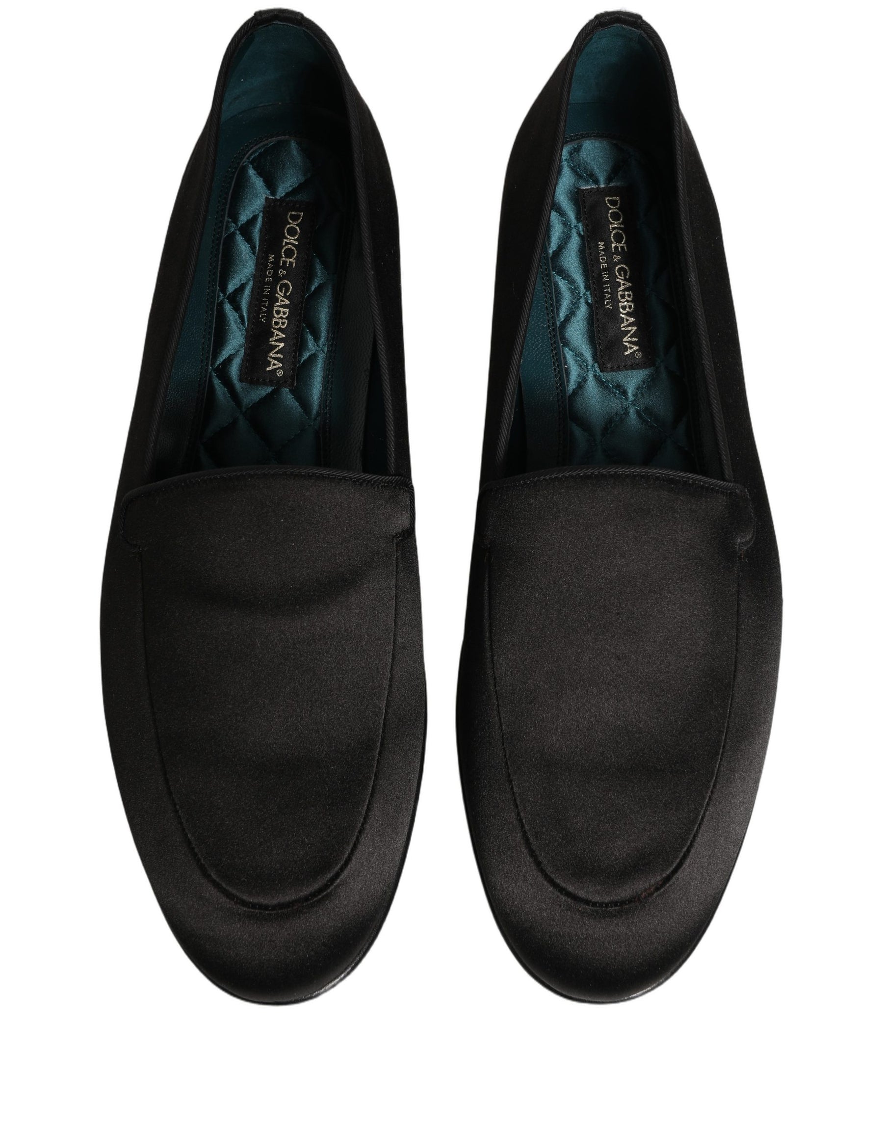 Dolce & Gabbana Black Satin Logo Slip On Flats Loafers Shoes | Regal Royce