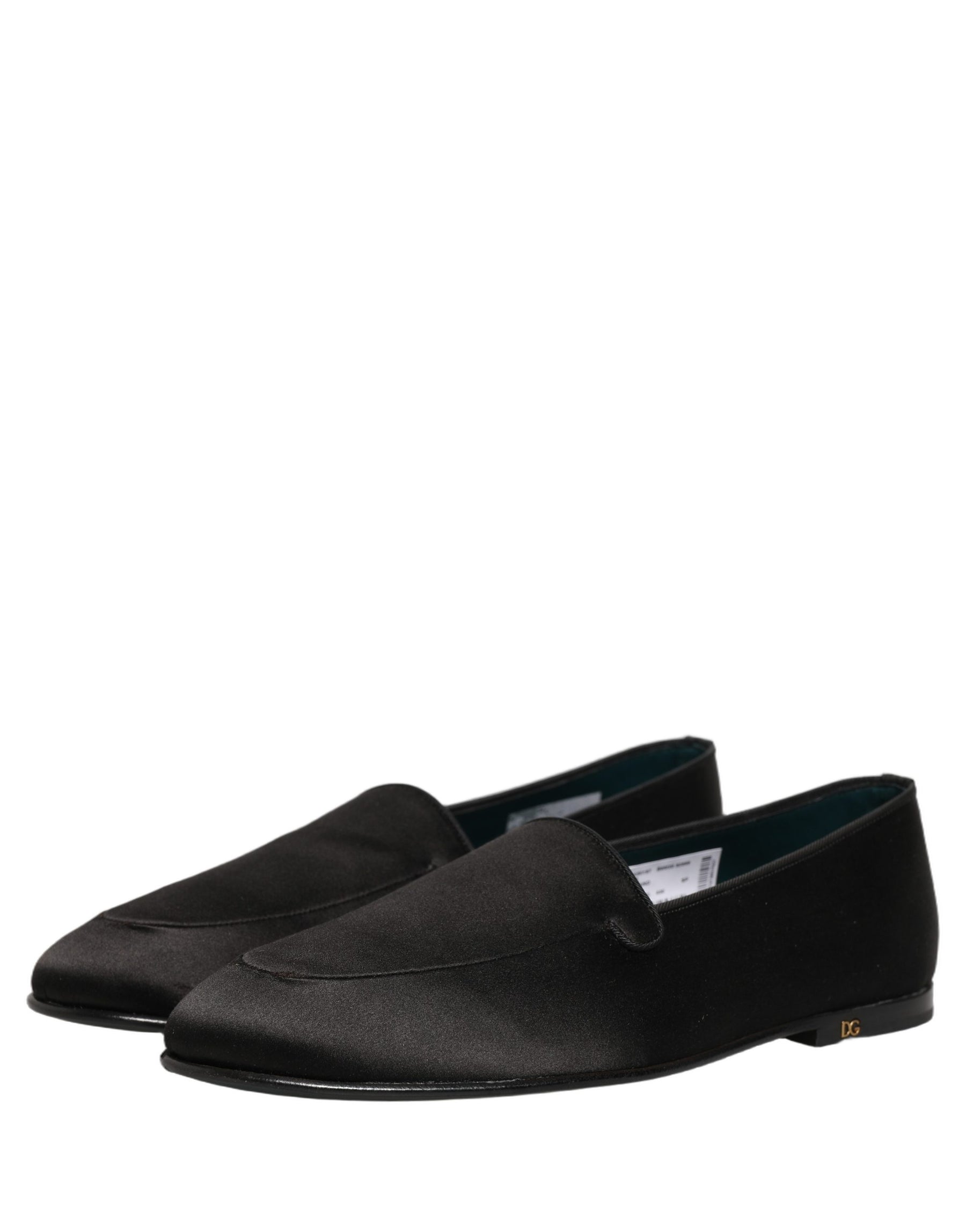 Dolce & Gabbana Black Satin Logo Slip On Flats Loafers Shoes | Regal Royce