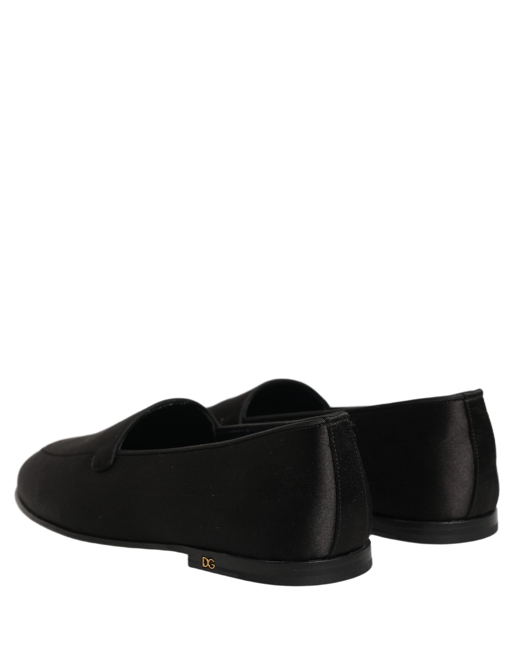 Dolce & Gabbana Black Satin Logo Slip On Flats Loafers Shoes | Regal Royce