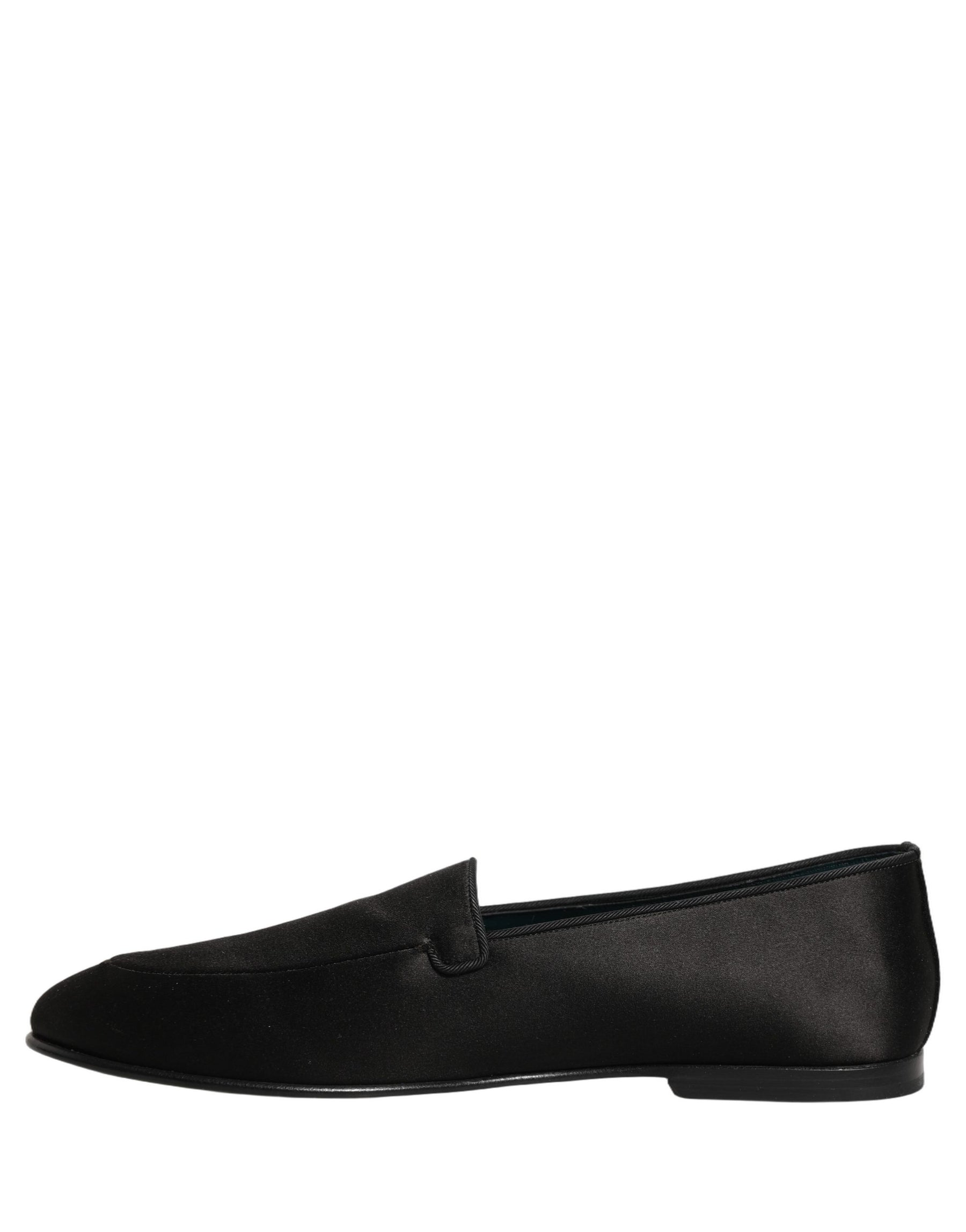 Dolce & Gabbana Black Satin Logo Slip On Flats Loafers Shoes | Regal Royce
