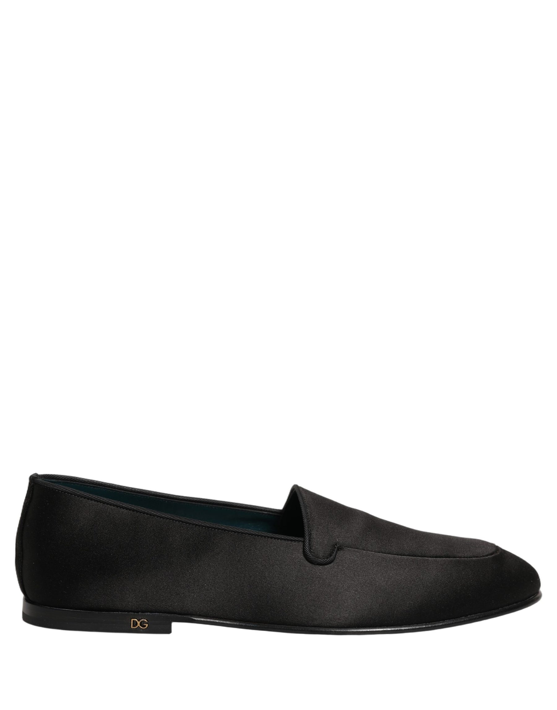 Dolce & Gabbana Black Satin Logo Slip On Flats Loafers Shoes | Regal Royce