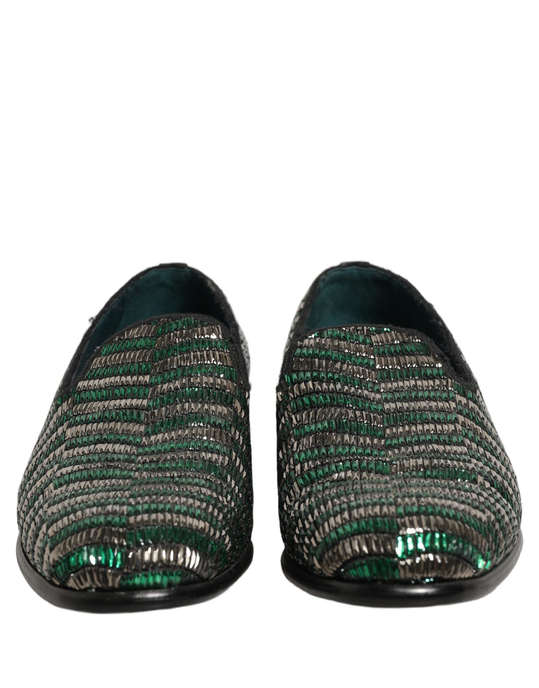 Dolce & Gabbana Silver Green Embellished Dress Loafers Shoes | Regal Royce