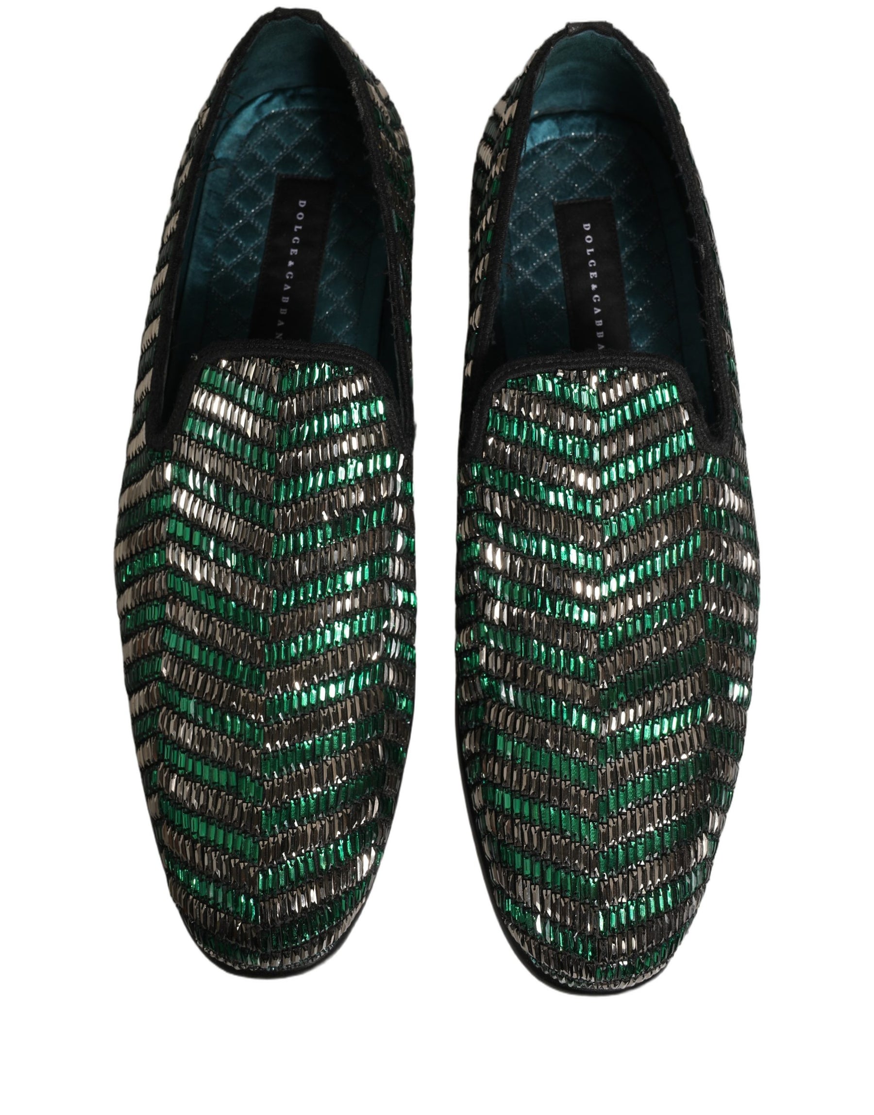 Dolce & Gabbana Silver Green Embellished Dress Loafers Shoes | Regal Royce