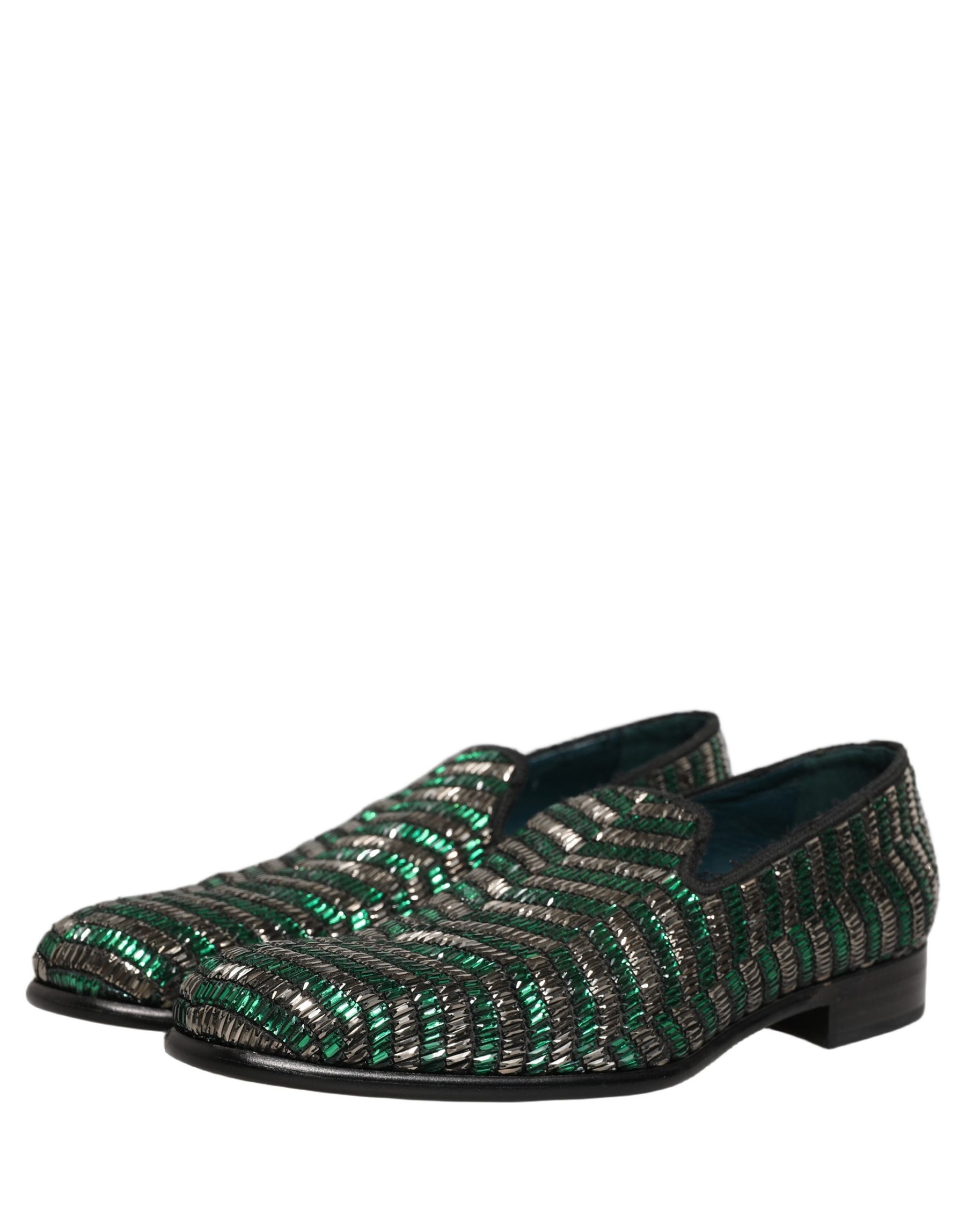 Dolce & Gabbana Silver Green Embellished Dress Loafers Shoes | Regal Royce