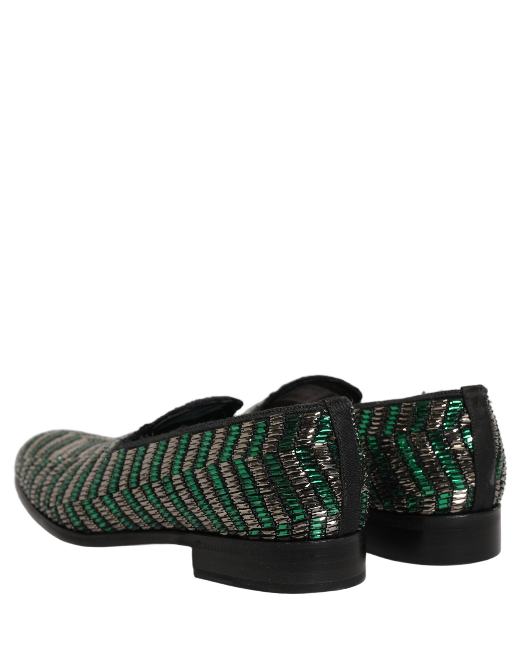 Dolce & Gabbana Silver Green Embellished Dress Loafers Shoes | Regal Royce