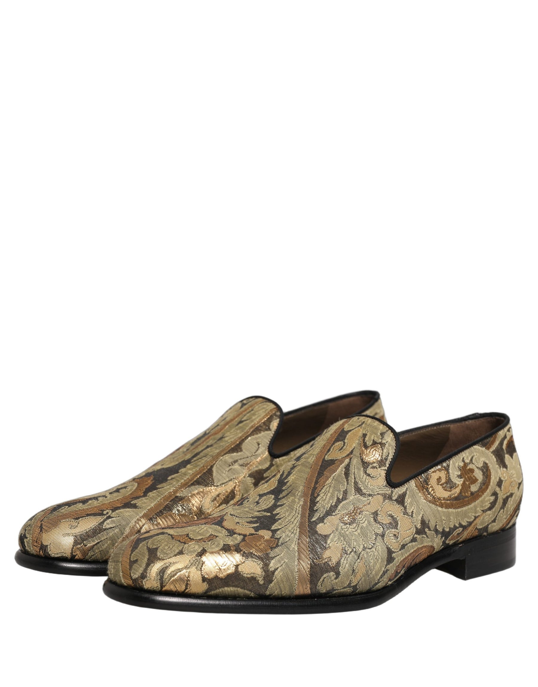 Dolce & Gabbana Gold Brocade Slip On Men Dress Loafers Shoes | Regal Royce