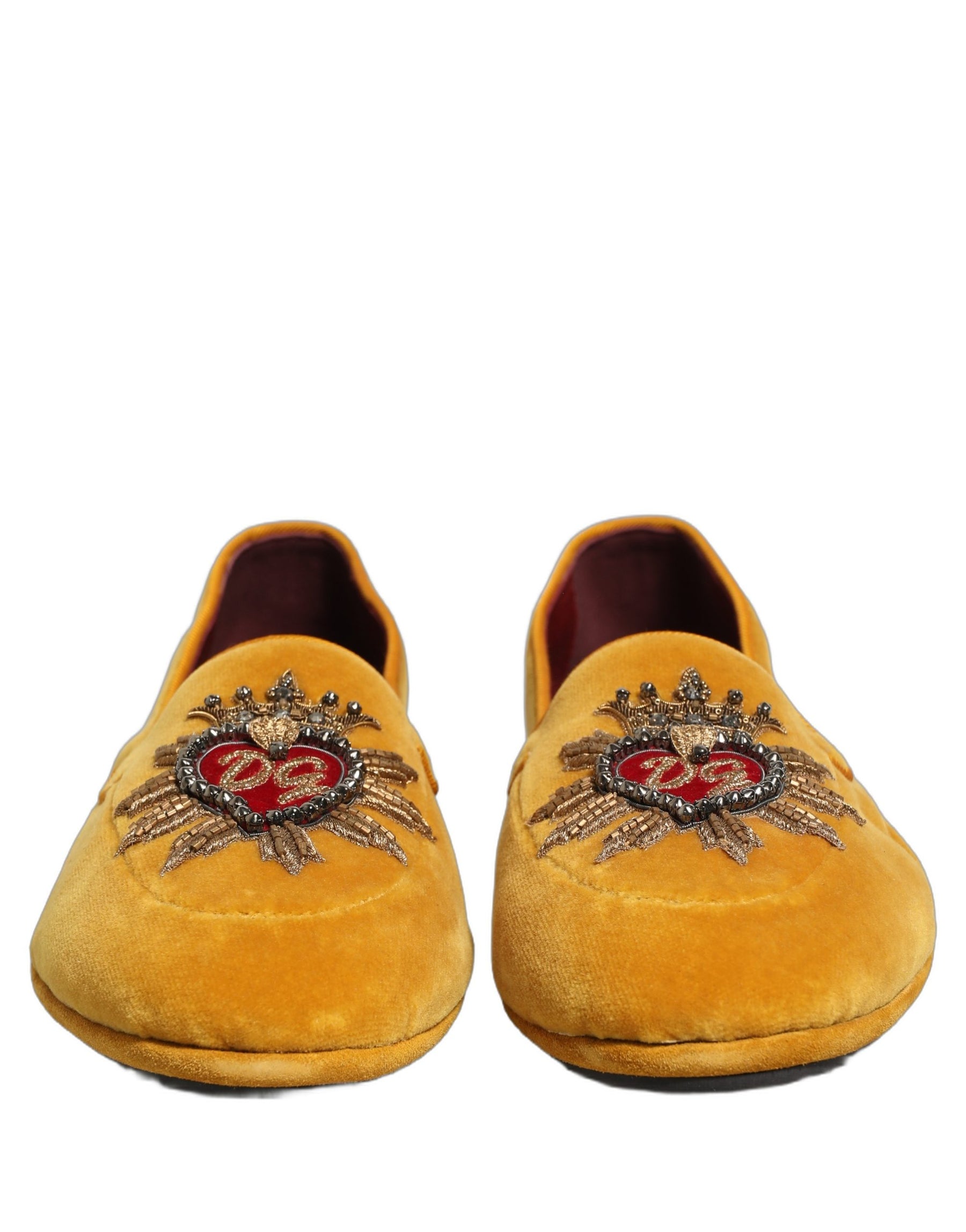 Dolce & Gabbana Yellow Velvet DG Heart Loafers Flats Shoes | Regal Royce