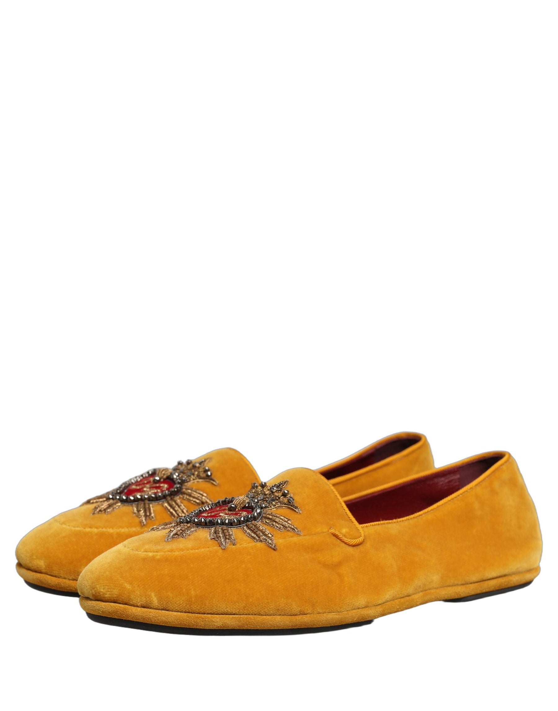 Dolce & Gabbana Yellow Velvet DG Heart Loafers Flats Shoes | Regal Royce