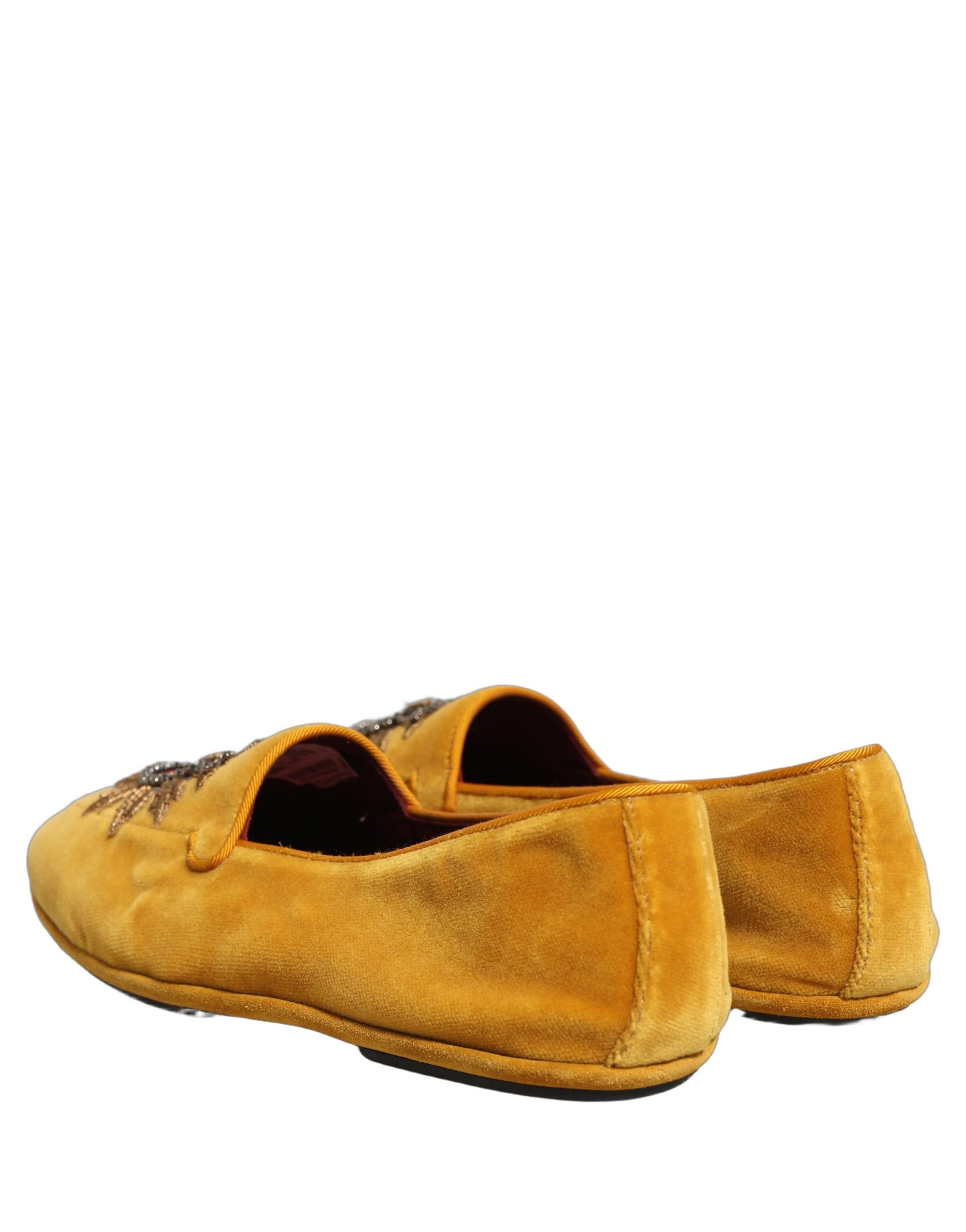 Dolce & Gabbana Yellow Velvet DG Heart Loafers Flats Shoes | Regal Royce