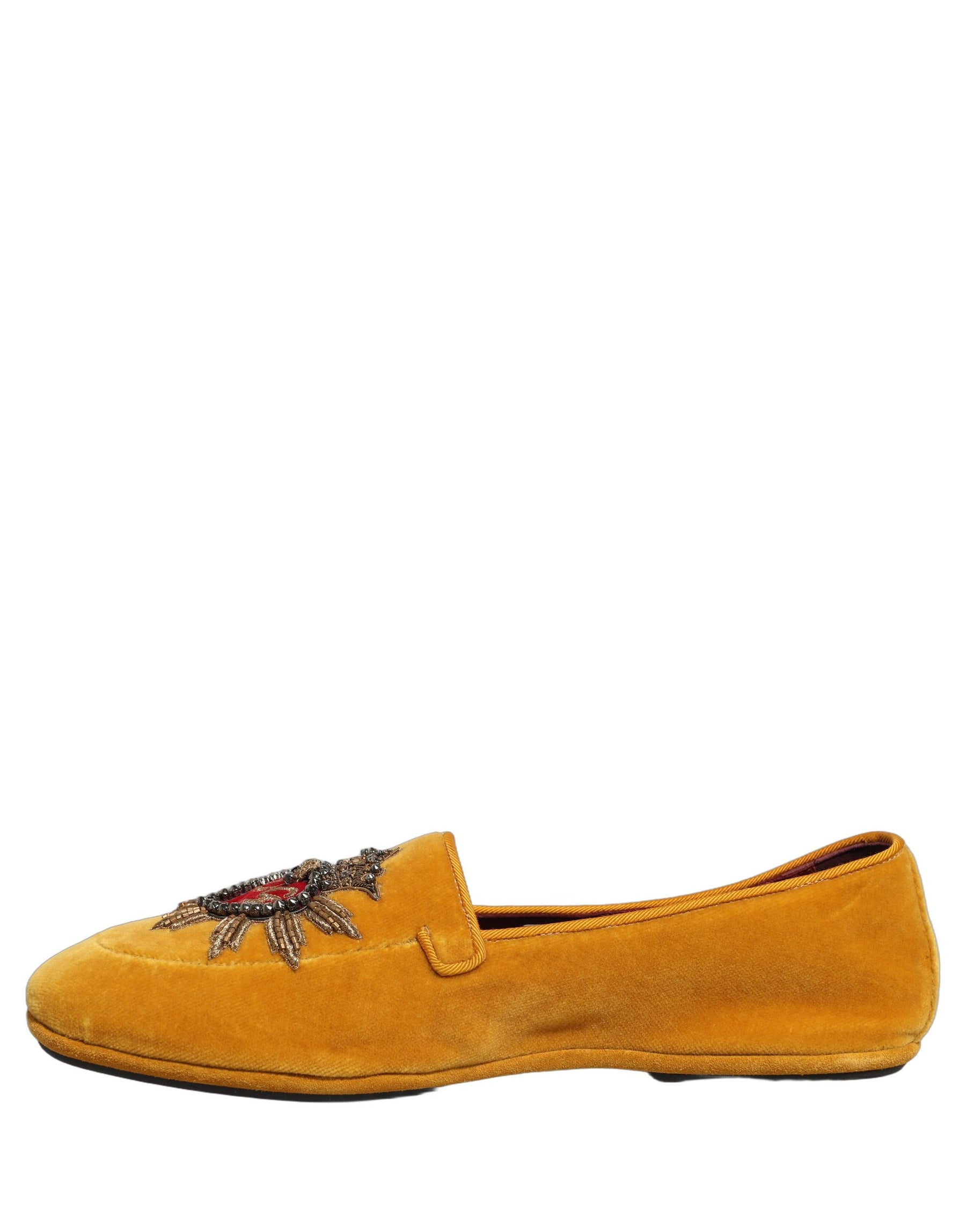 Dolce & Gabbana Yellow Velvet DG Heart Loafers Flats Shoes | Regal Royce