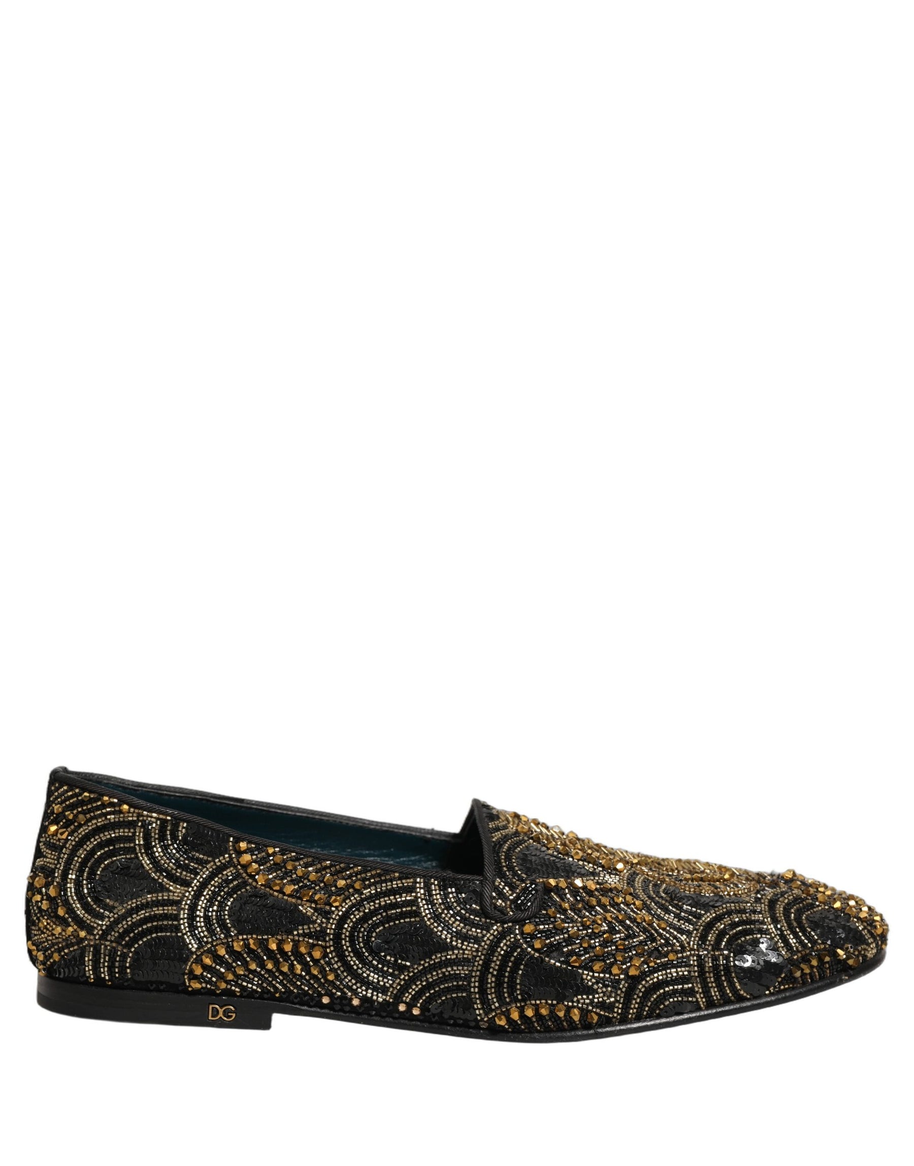 Dolce & Gabbana Black Gold Embellished Dress Loafers Shoes | Regal Royce