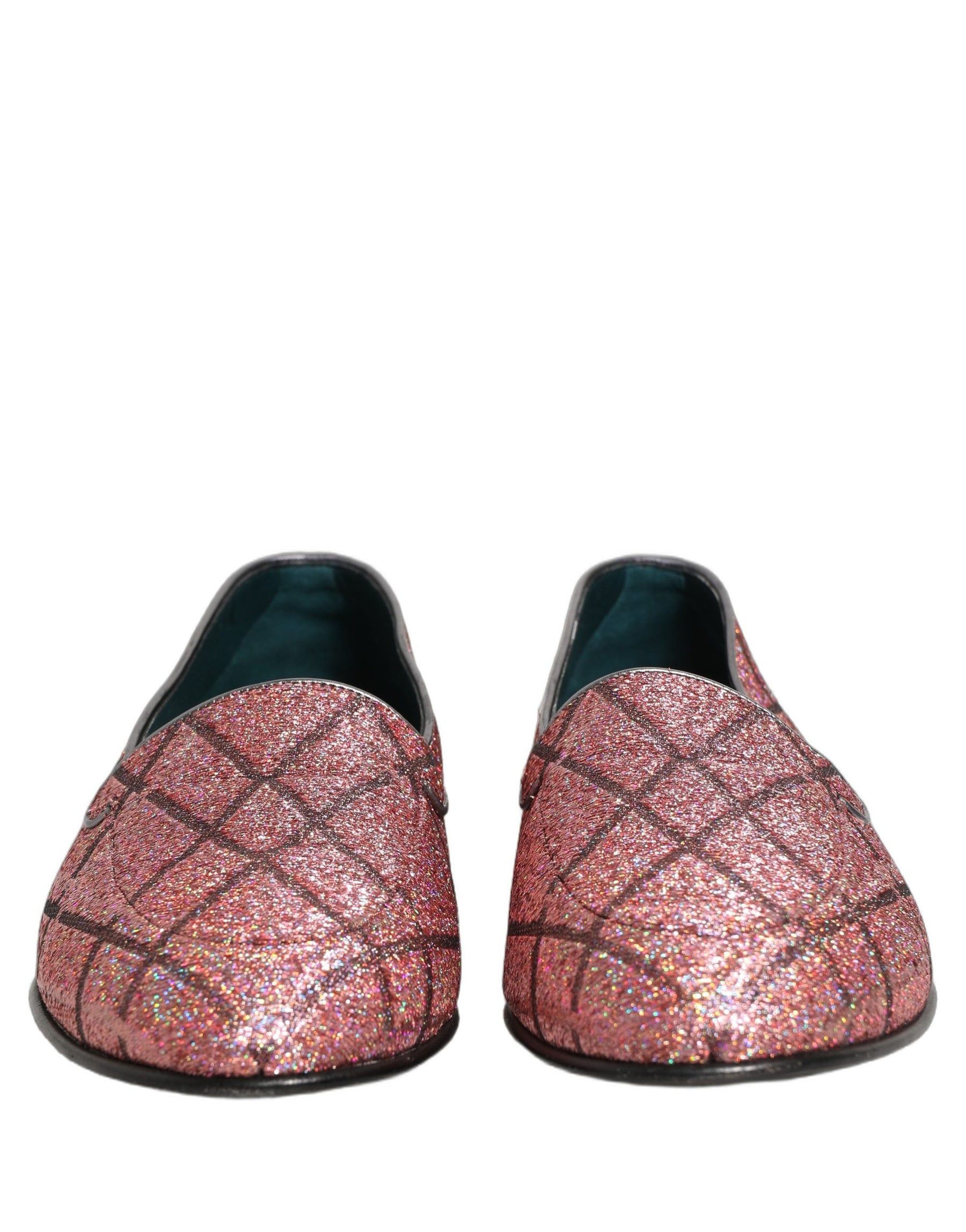Dolce & Gabbana Pink Check Glitter Lurex Logo Loafers Shoes | Regal Royce
