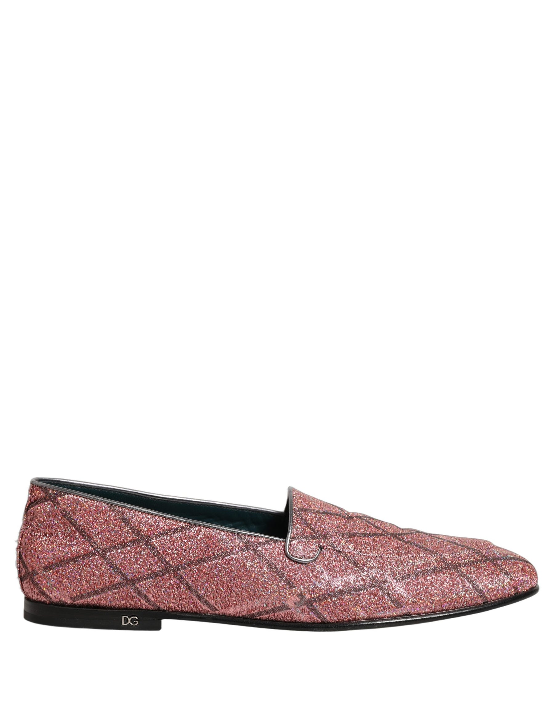 Dolce & Gabbana Pink Check Glitter Lurex Logo Loafers Shoes | Regal Royce