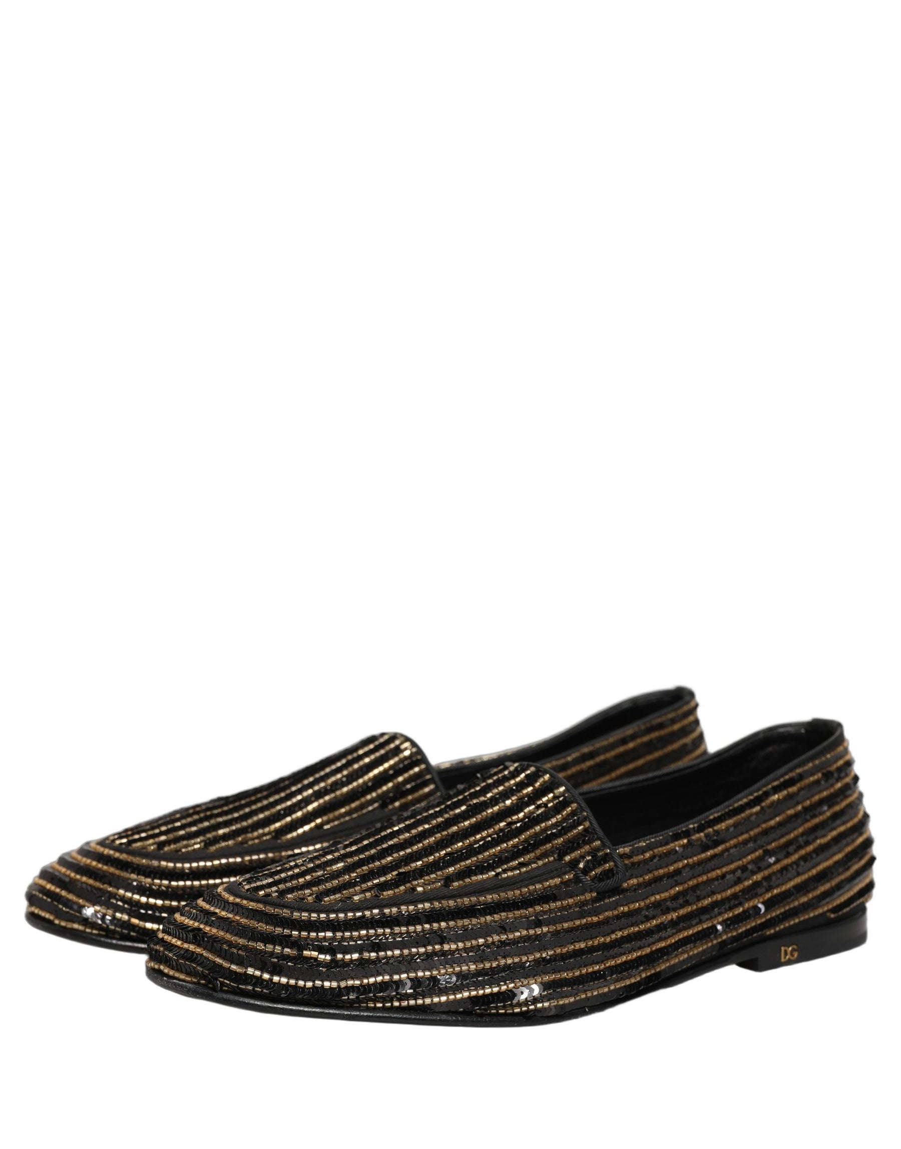Dolce & Gabbana Black Gold Sequined Men Dress Loafers Shoes | Regal Royce