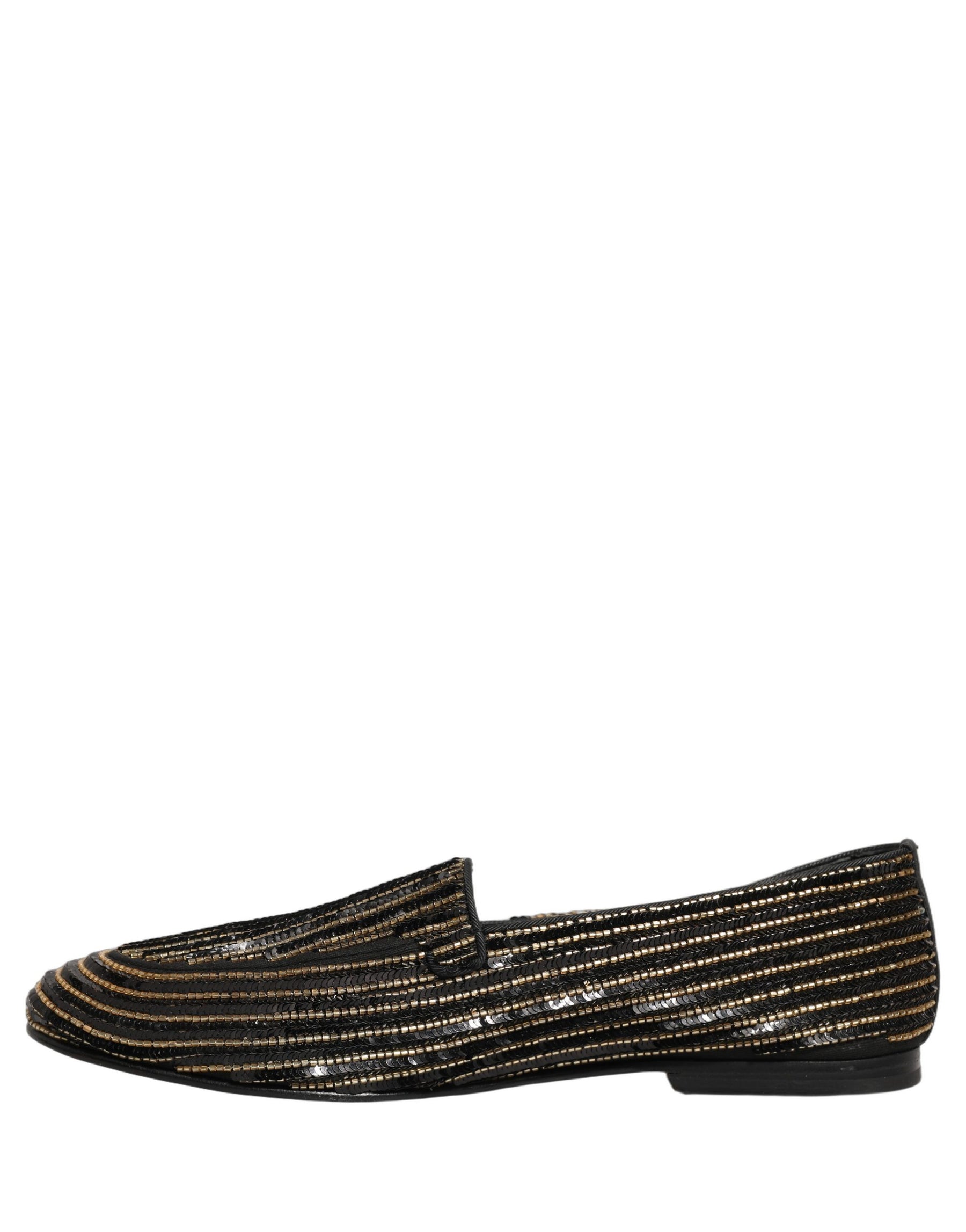 Dolce & Gabbana Black Gold Sequined Men Dress Loafers Shoes | Regal Royce