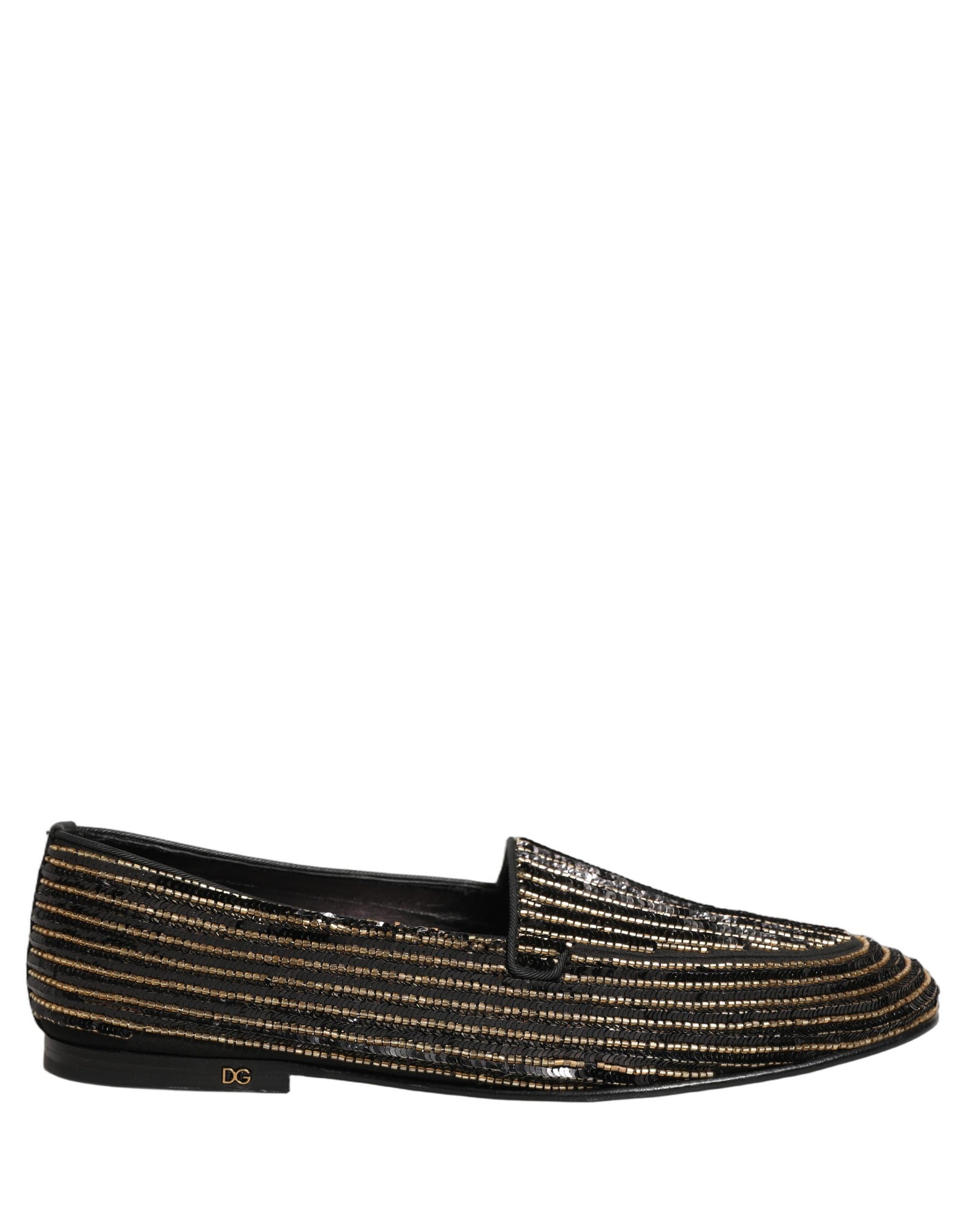 Dolce & Gabbana Black Gold Sequined Men Dress Loafers Shoes | Regal Royce