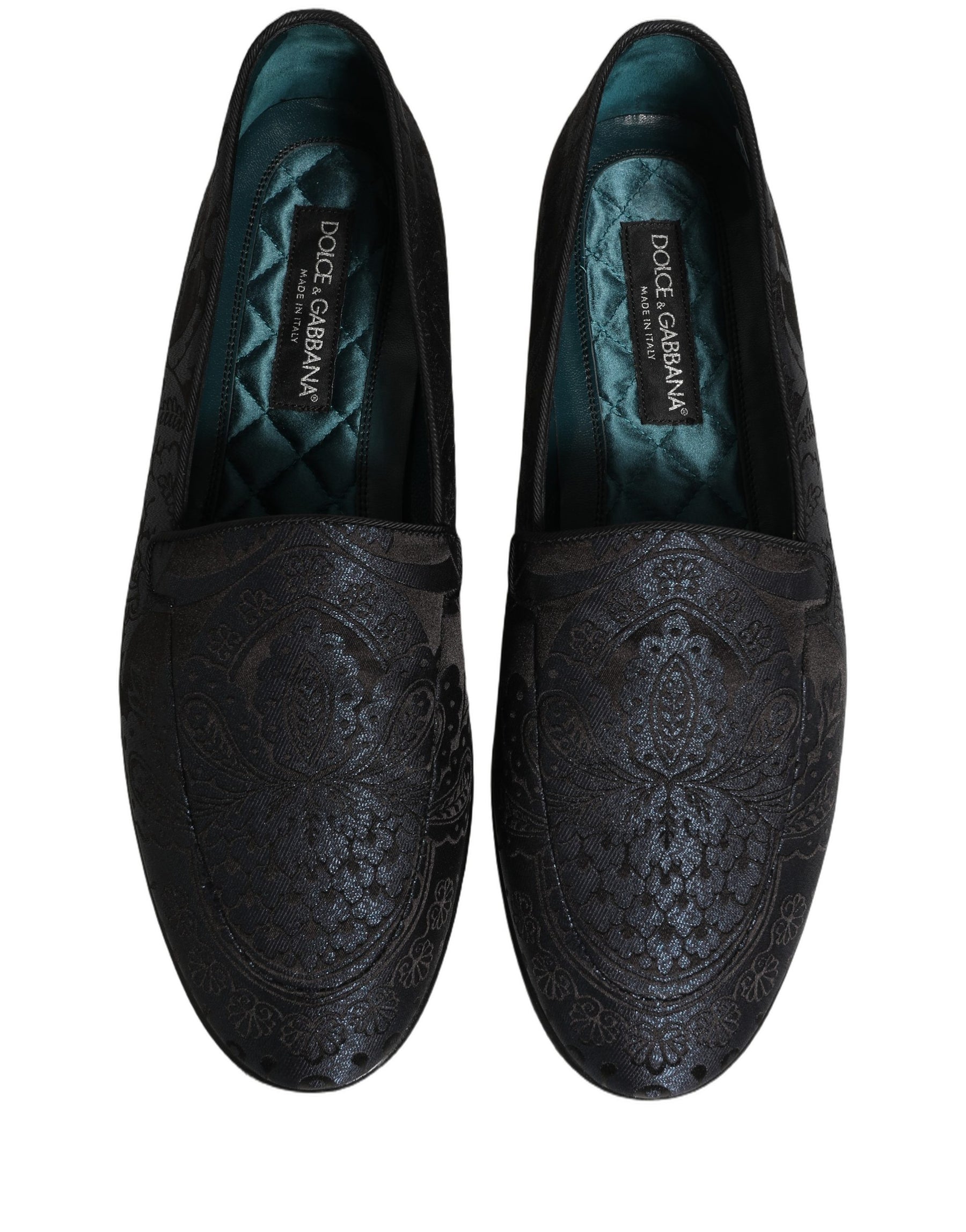 Dolce & Gabbana Blue Jacquard Leather Slip On Loafers Shoes | Regal Royce
