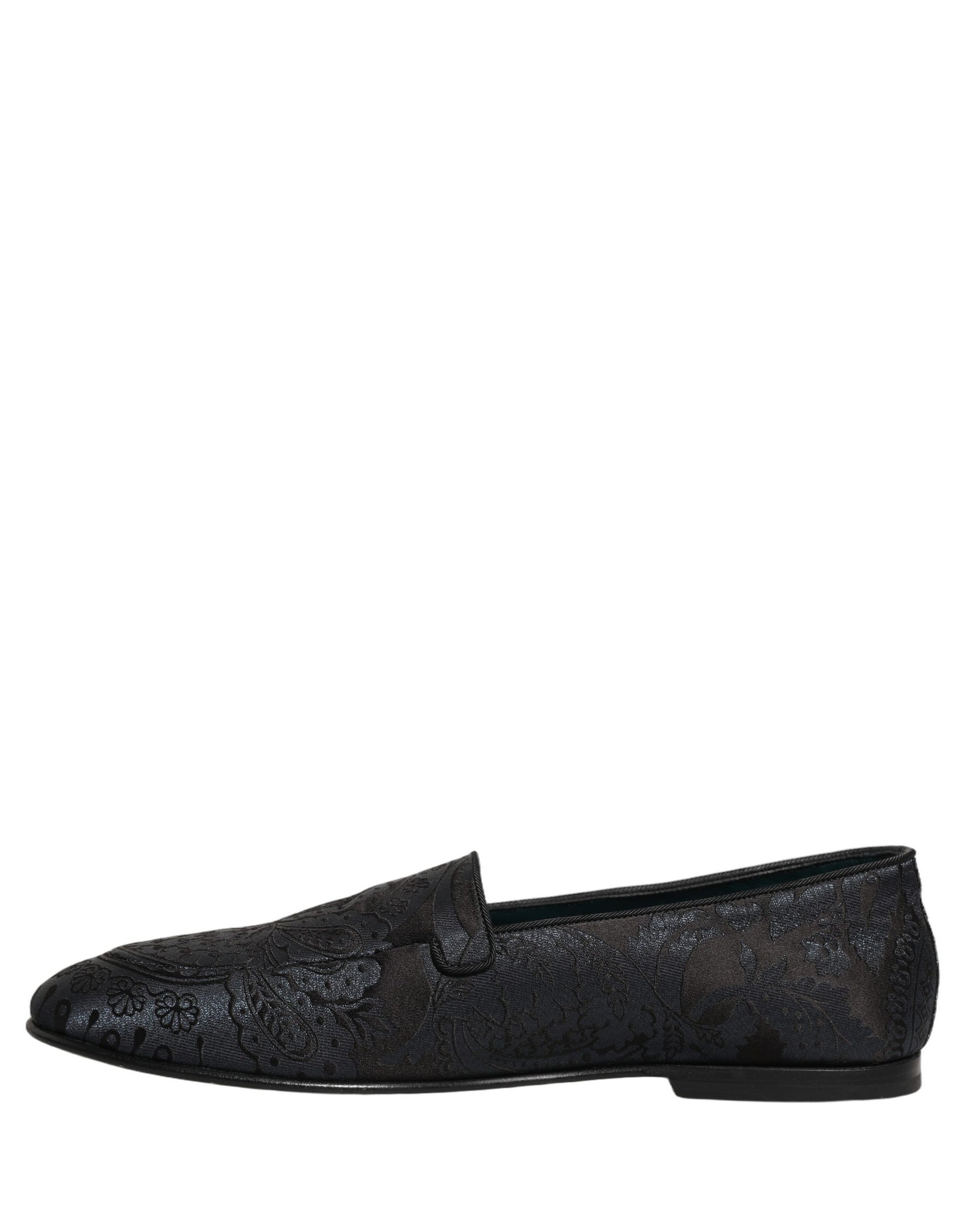 Dolce & Gabbana Blue Jacquard Leather Slip On Loafers Shoes | Regal Royce