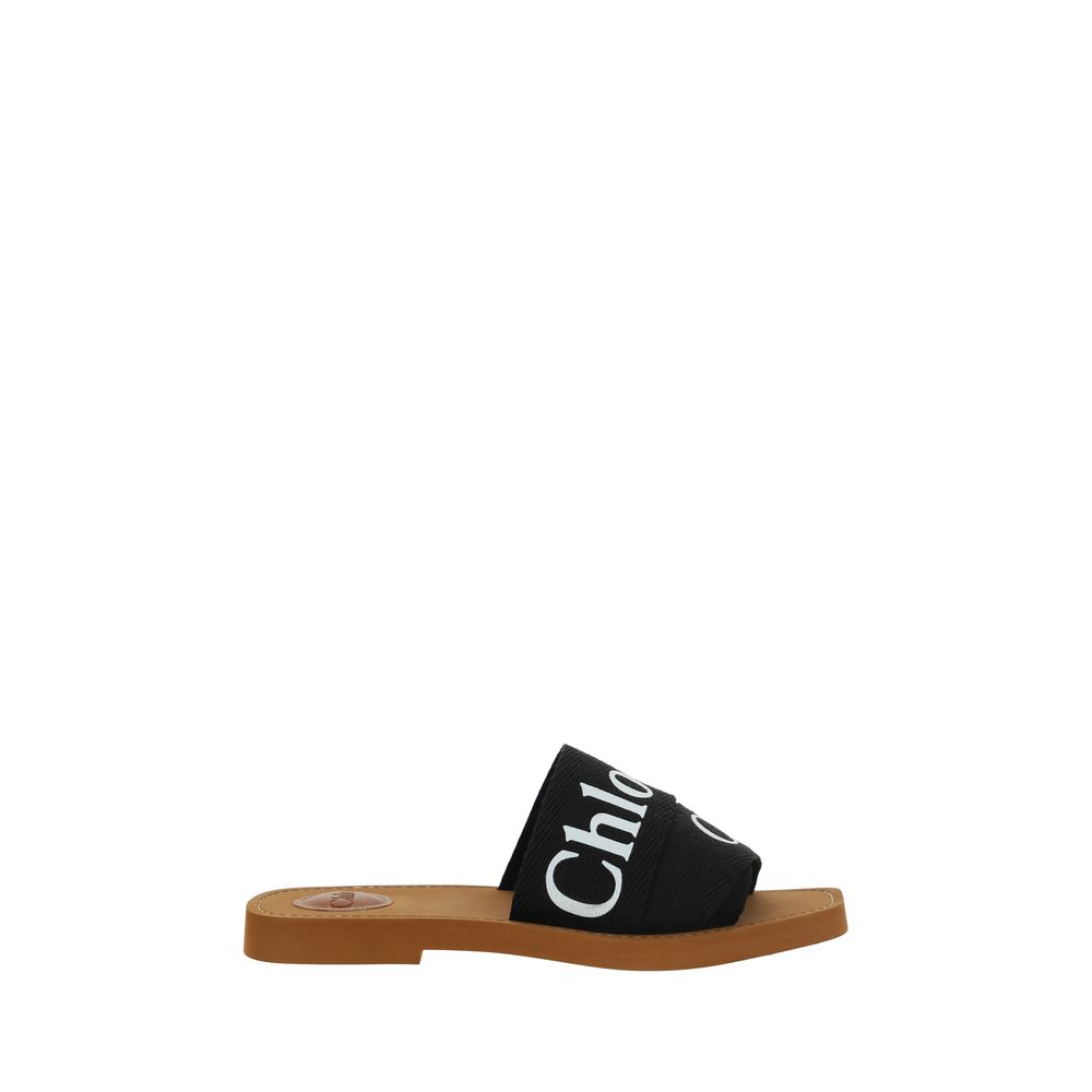 Chloé Black Cotton Flat Sandals | Regal Royce