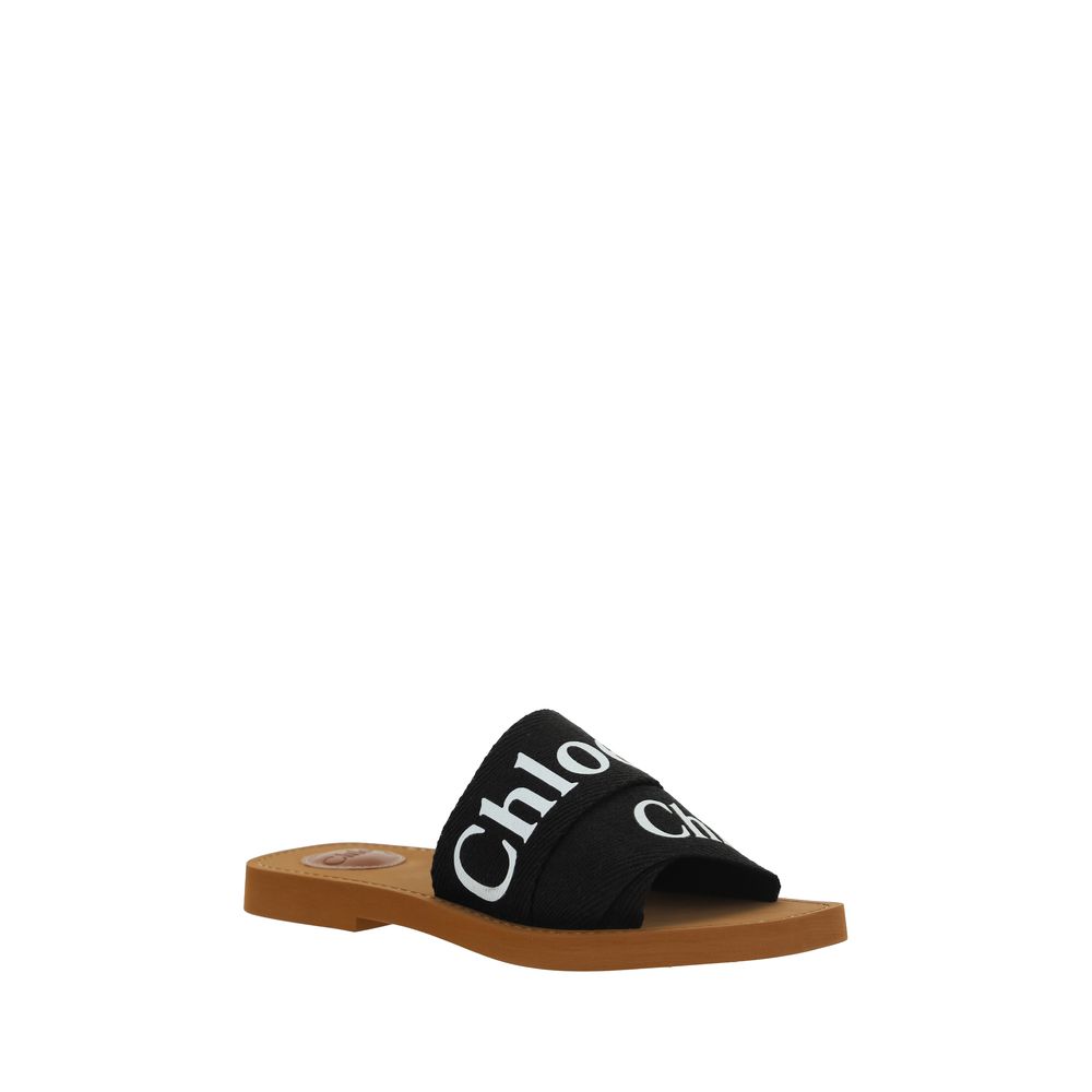 Chloé Black Cotton Flat Sandals | Regal Royce