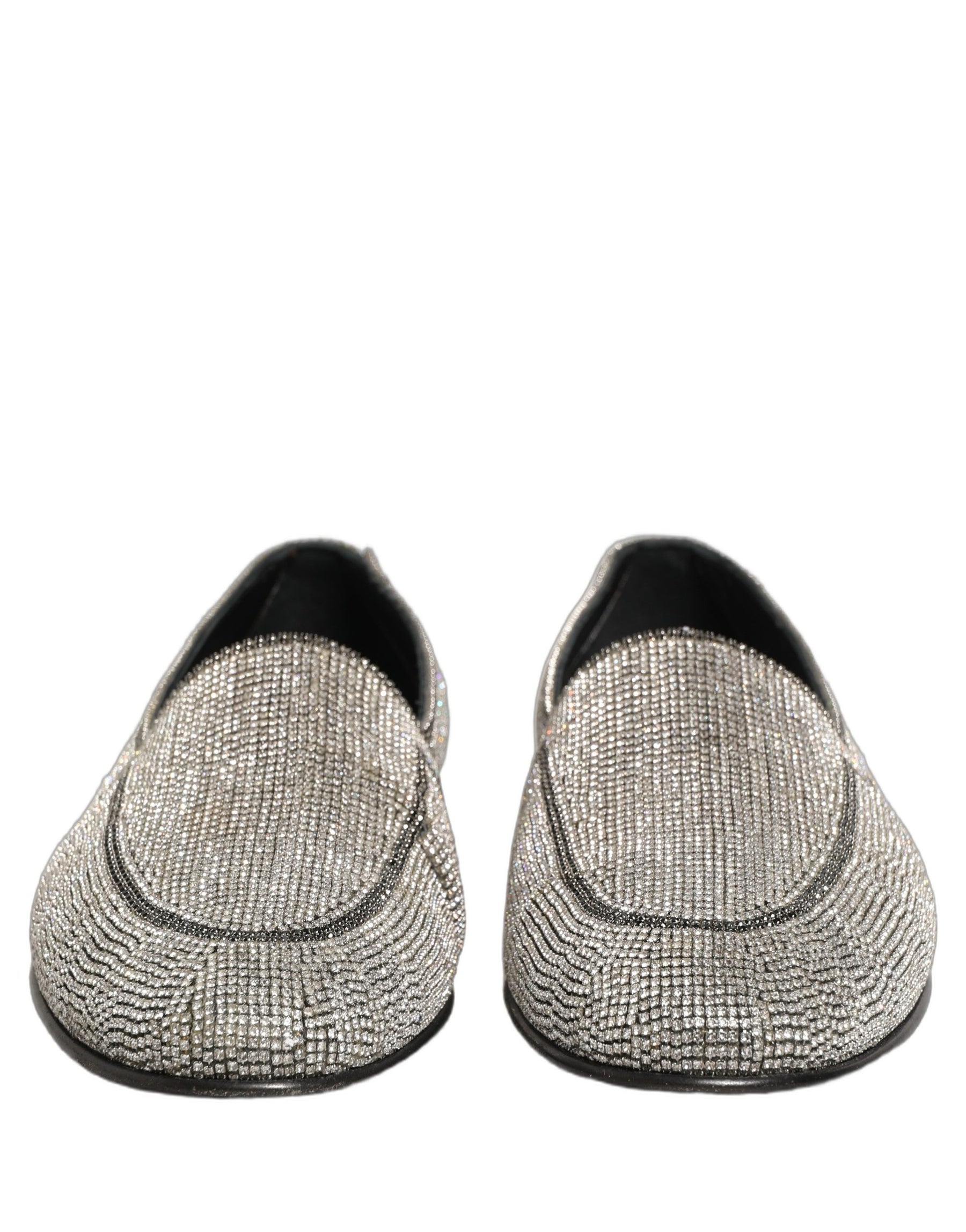 Dolce & Gabbana Silver Crystal Embellished Men Loafers Shoes | Regal Royce