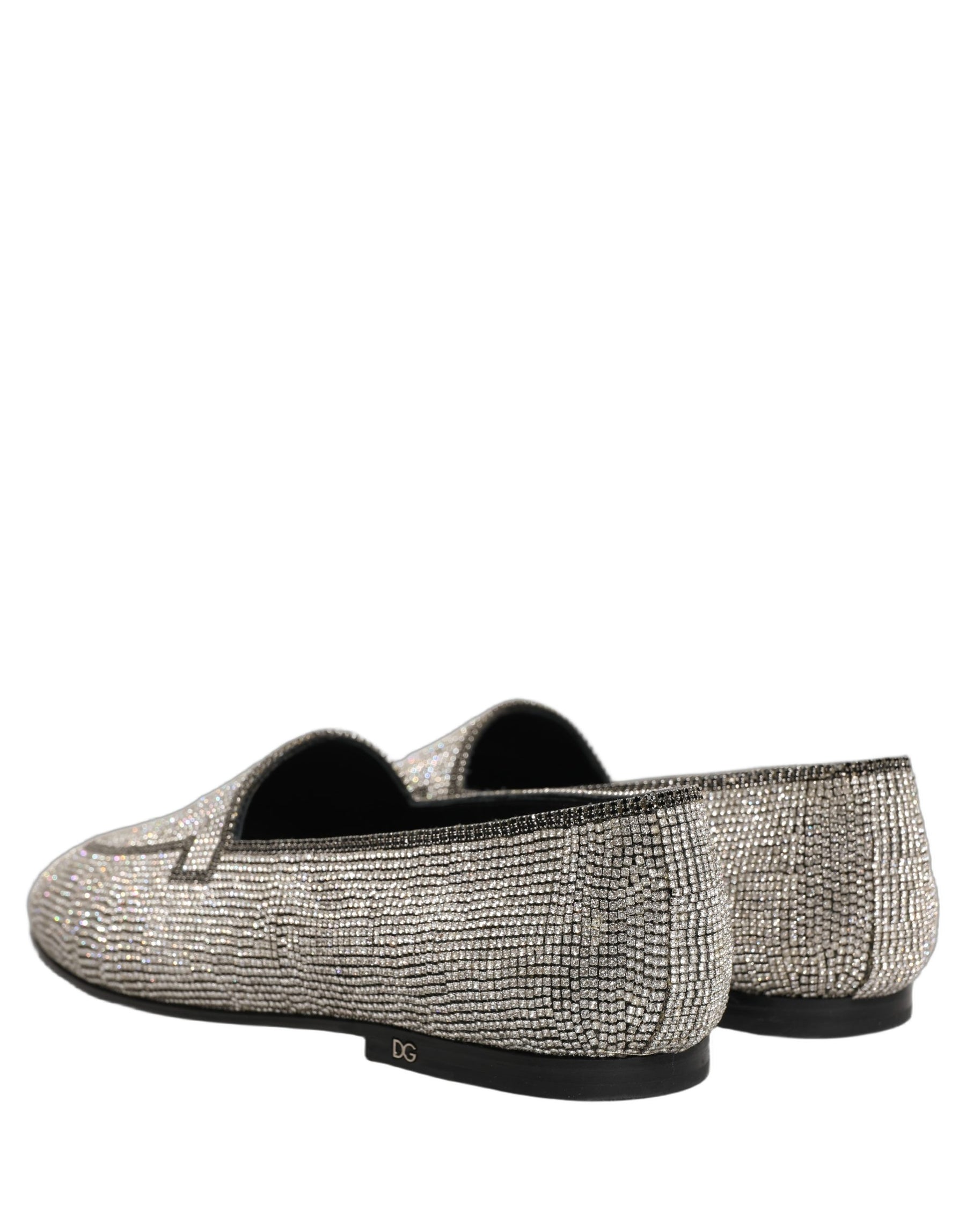 Dolce & Gabbana Silver Crystal Embellished Men Loafers Shoes | Regal Royce