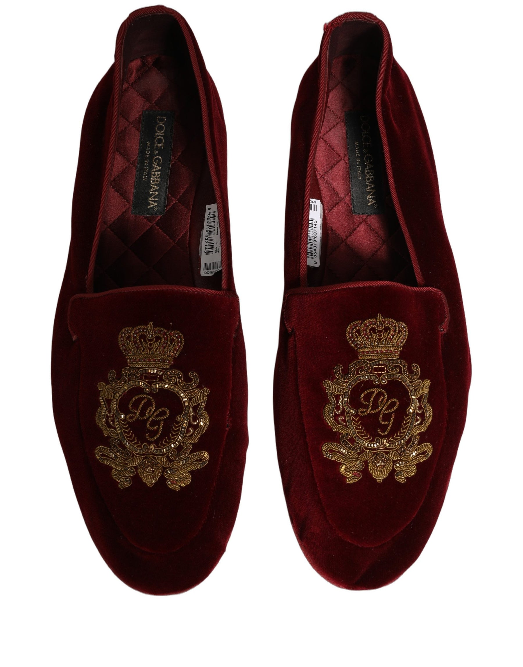 Dolce & Gabbana Maroon Velvet Crown Embroidery Loafers Shoes | Regal Royce