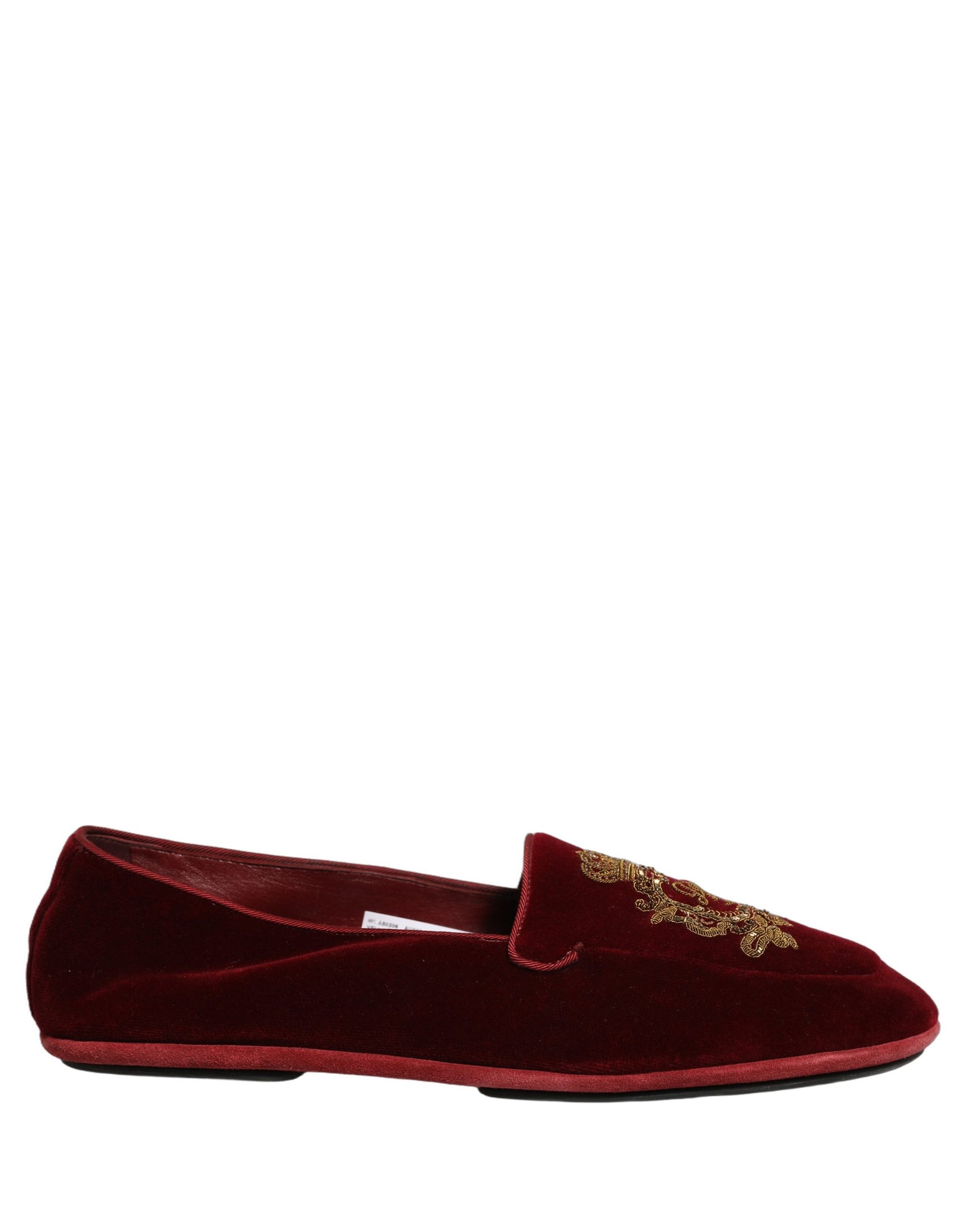 Dolce & Gabbana Maroon Velvet Crown Embroidery Loafers Shoes | Regal Royce