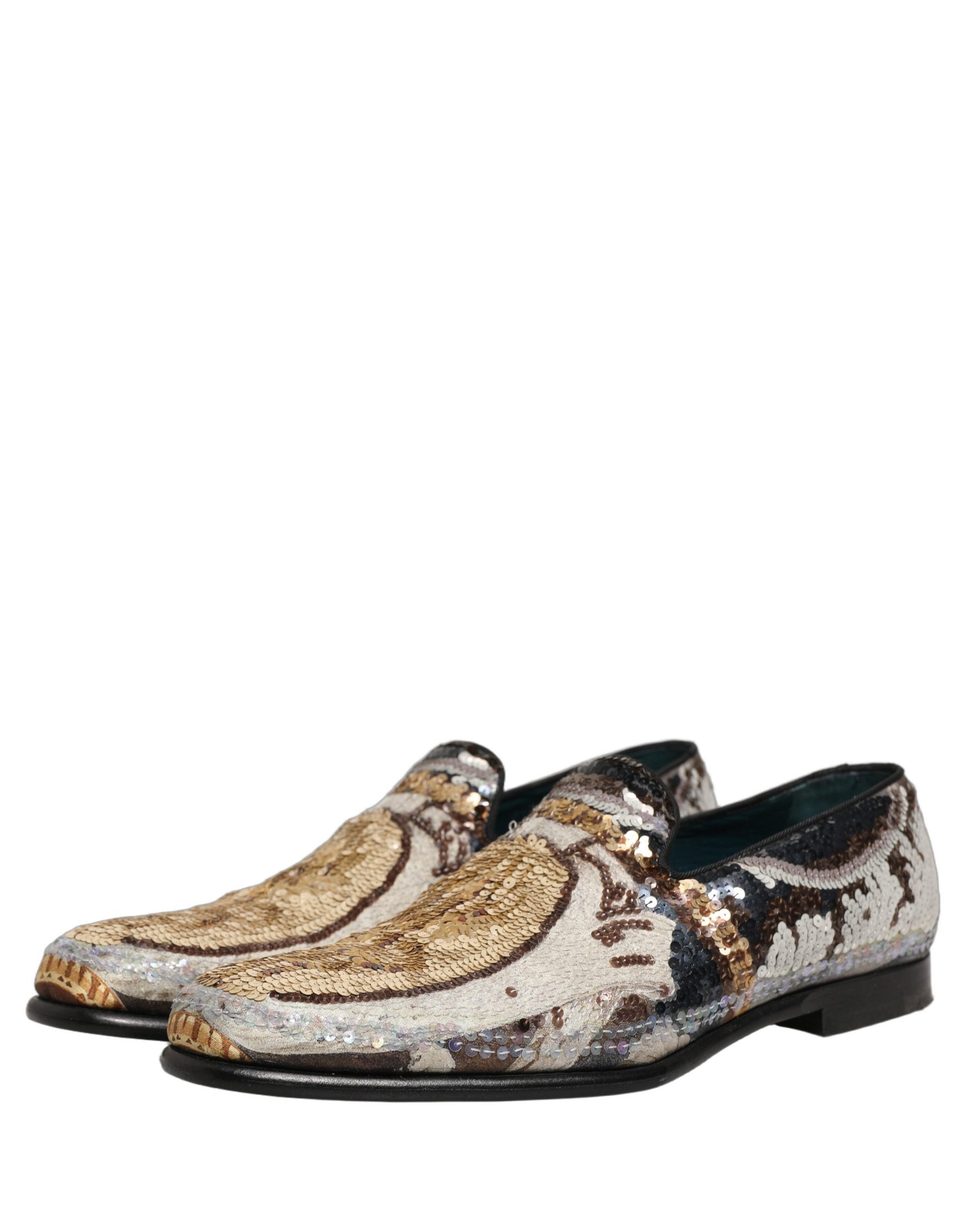 Dolce & Gabbana Multicolor Embroidered Sequin Loafers Shoes | Regal Royce