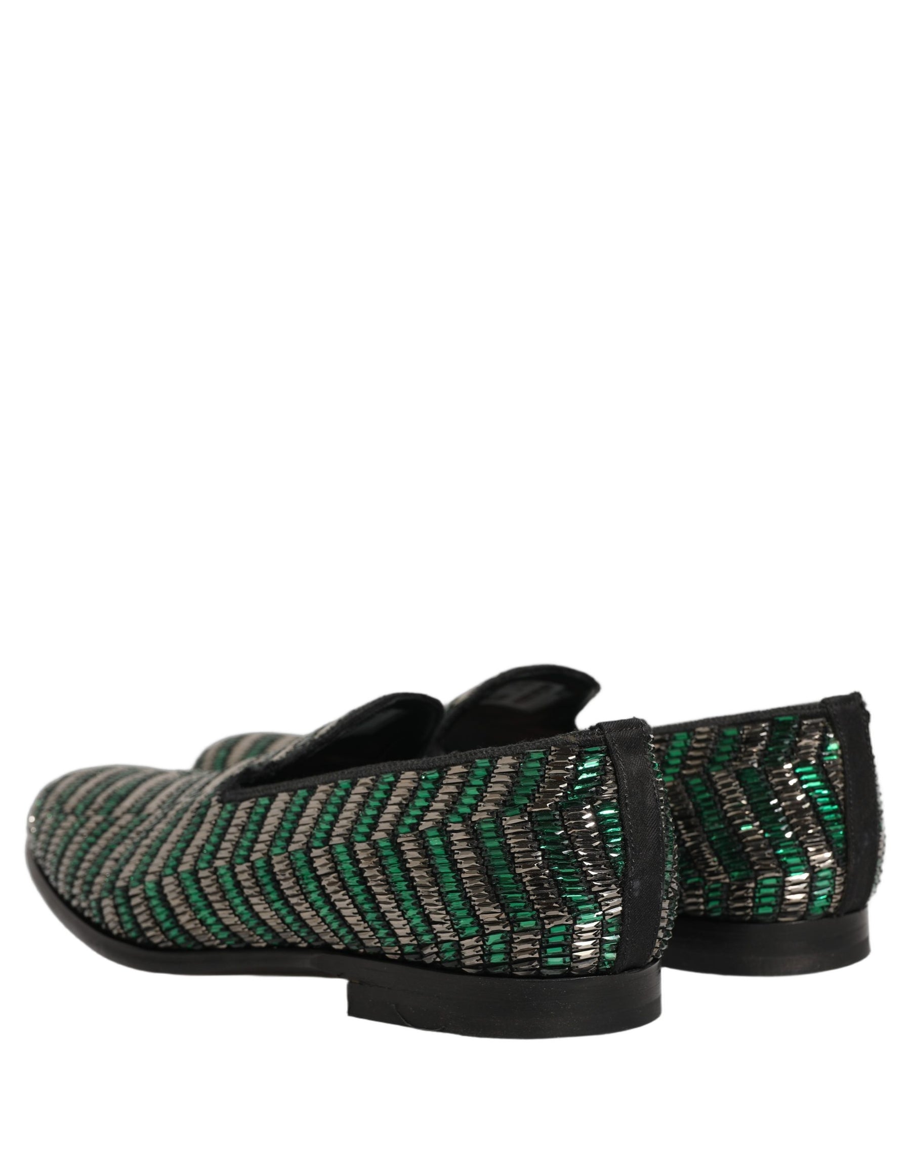 Dolce & Gabbana Silver Green Embellished Dress Loafers Shoes | Regal Royce