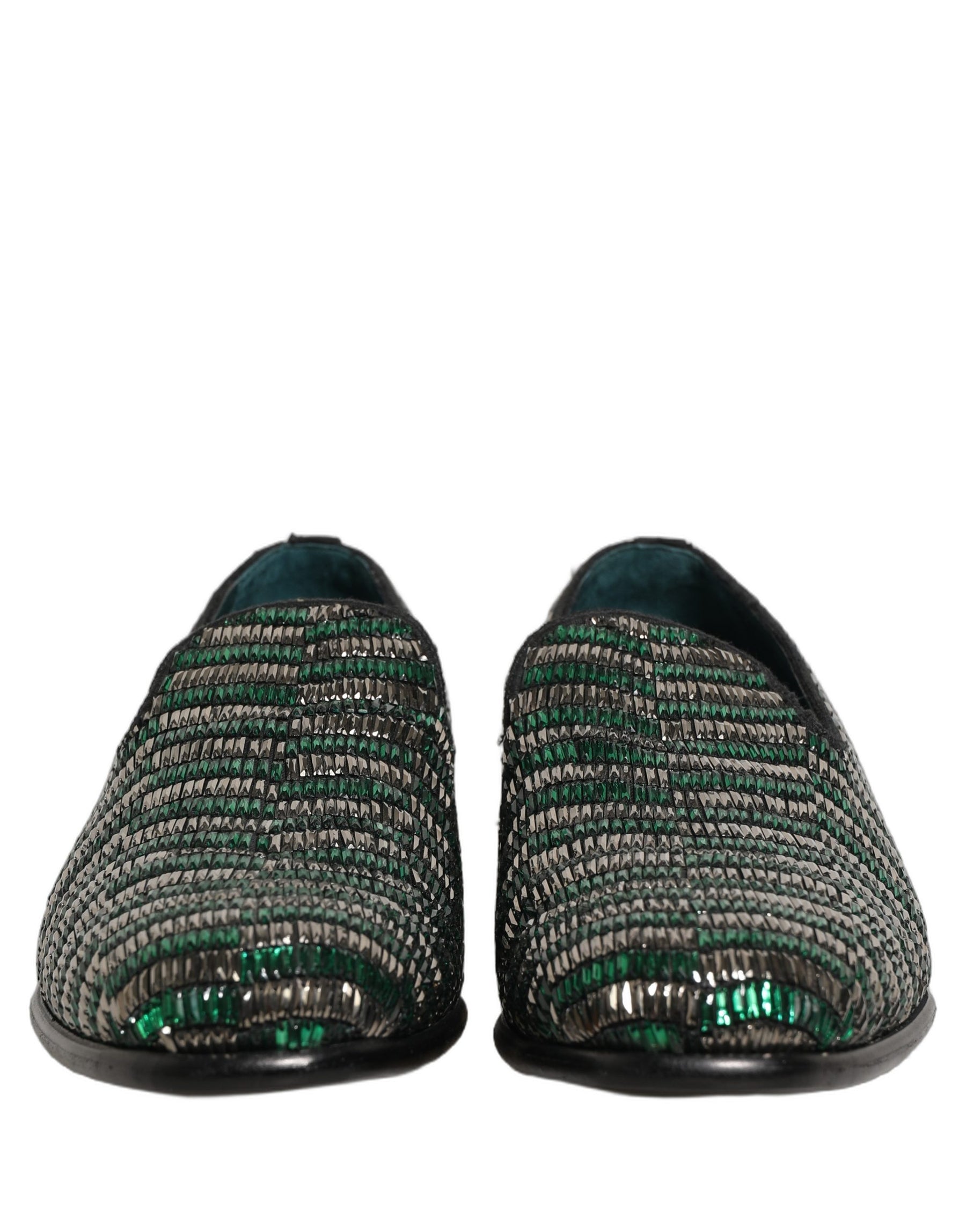 Dolce & Gabbana Silver Green Embellished Dress Loafers Shoes | Regal Royce