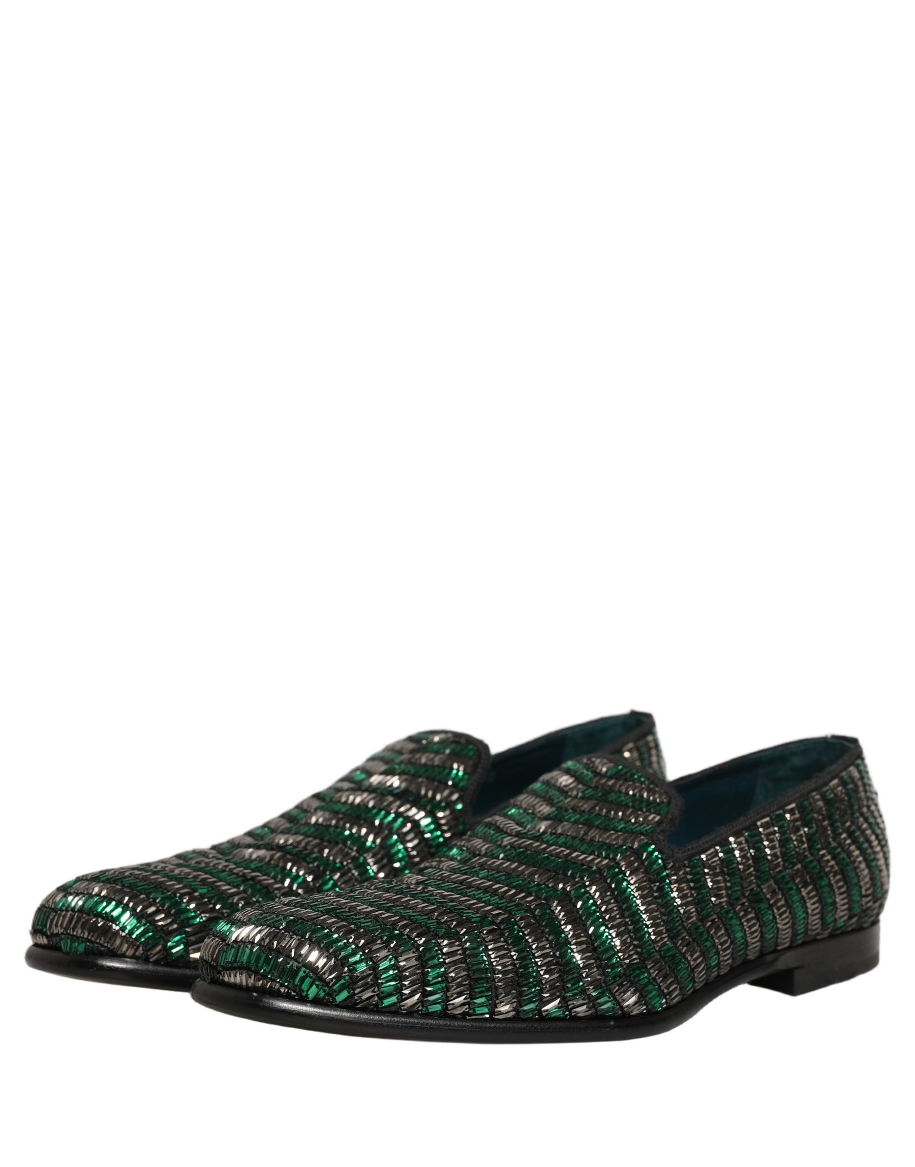 Dolce & Gabbana Silver Green Embellished Dress Loafers Shoes | Regal Royce