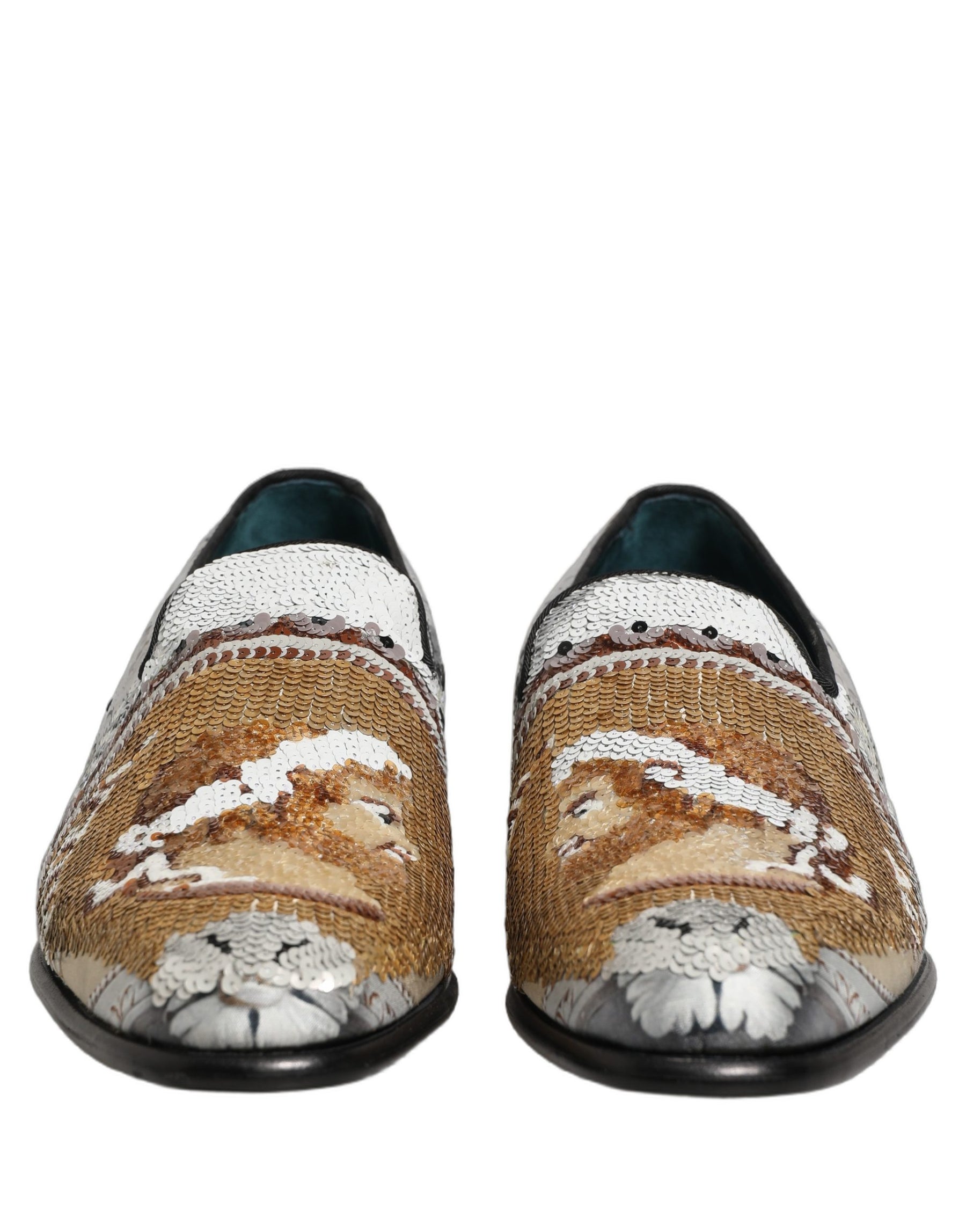 Dolce & Gabbana White Gold Sequined Slip On Loafers Shoes | Regal Royce