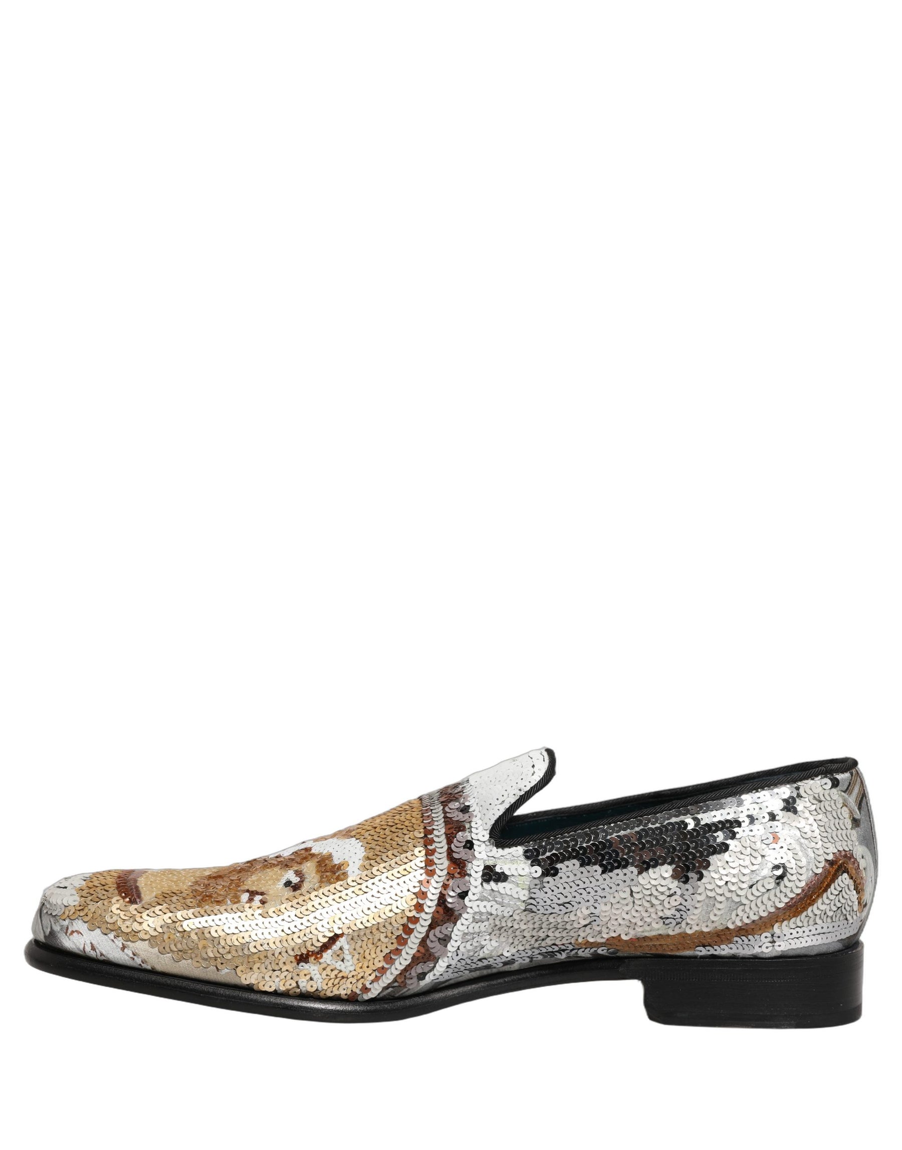 Dolce & Gabbana White Gold Sequined Slip On Loafers Shoes | Regal Royce