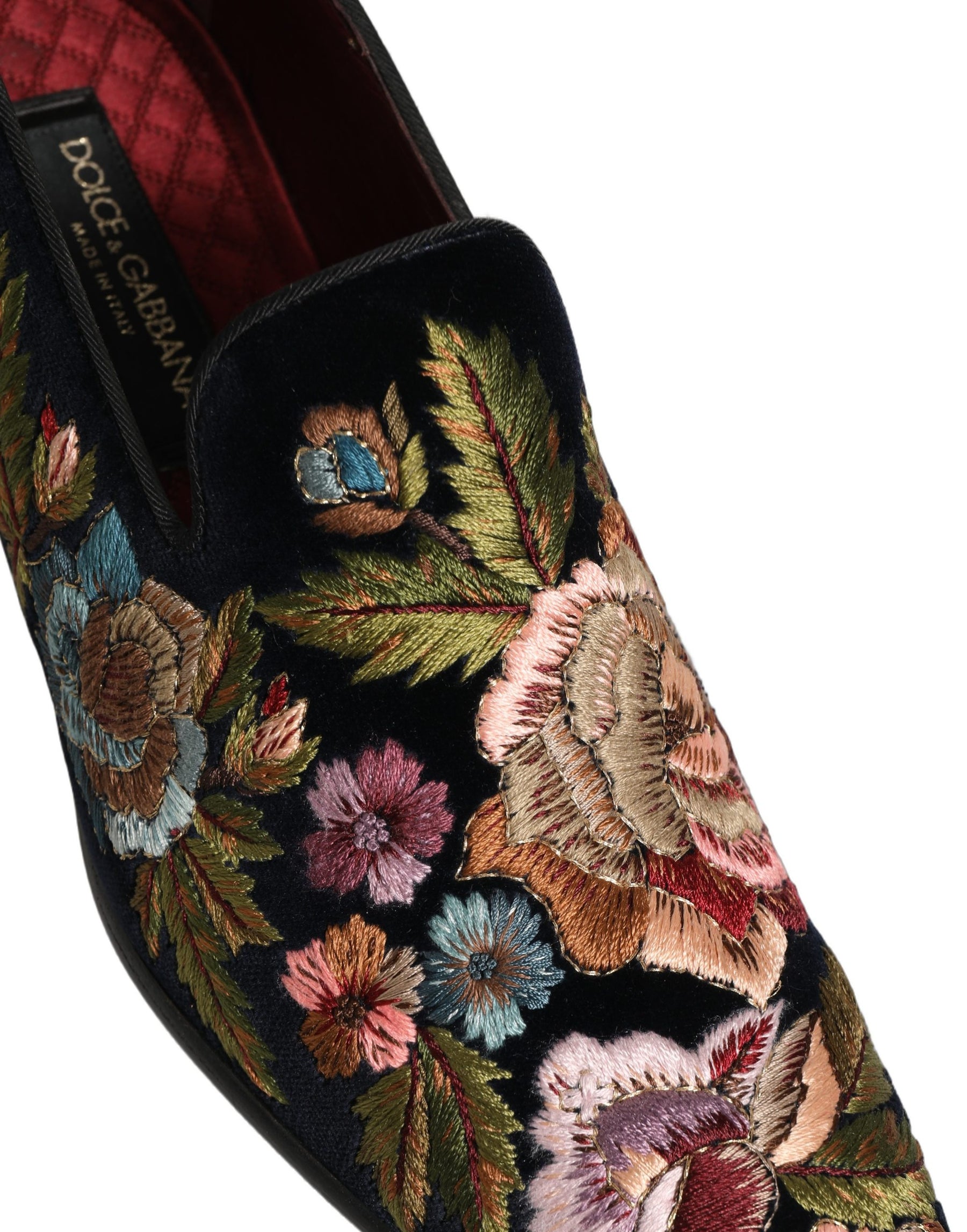 Dolce & Gabbana Black Velvet Floral Embroidery Loafers Shoes | Regal Royce