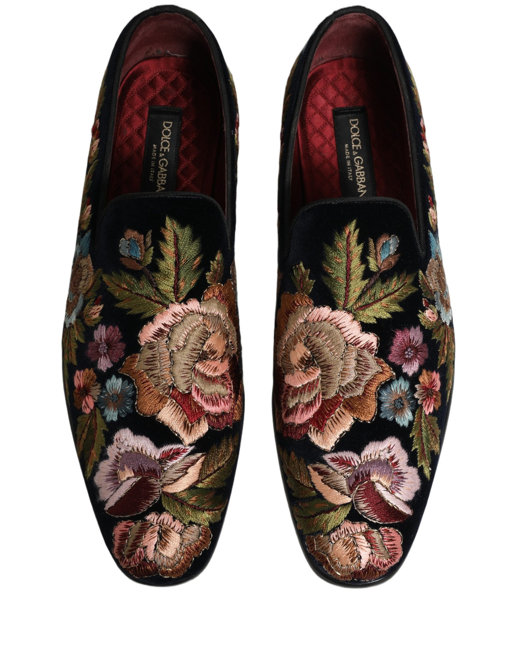 Dolce & Gabbana Black Velvet Floral Embroidery Loafers Shoes | Regal Royce