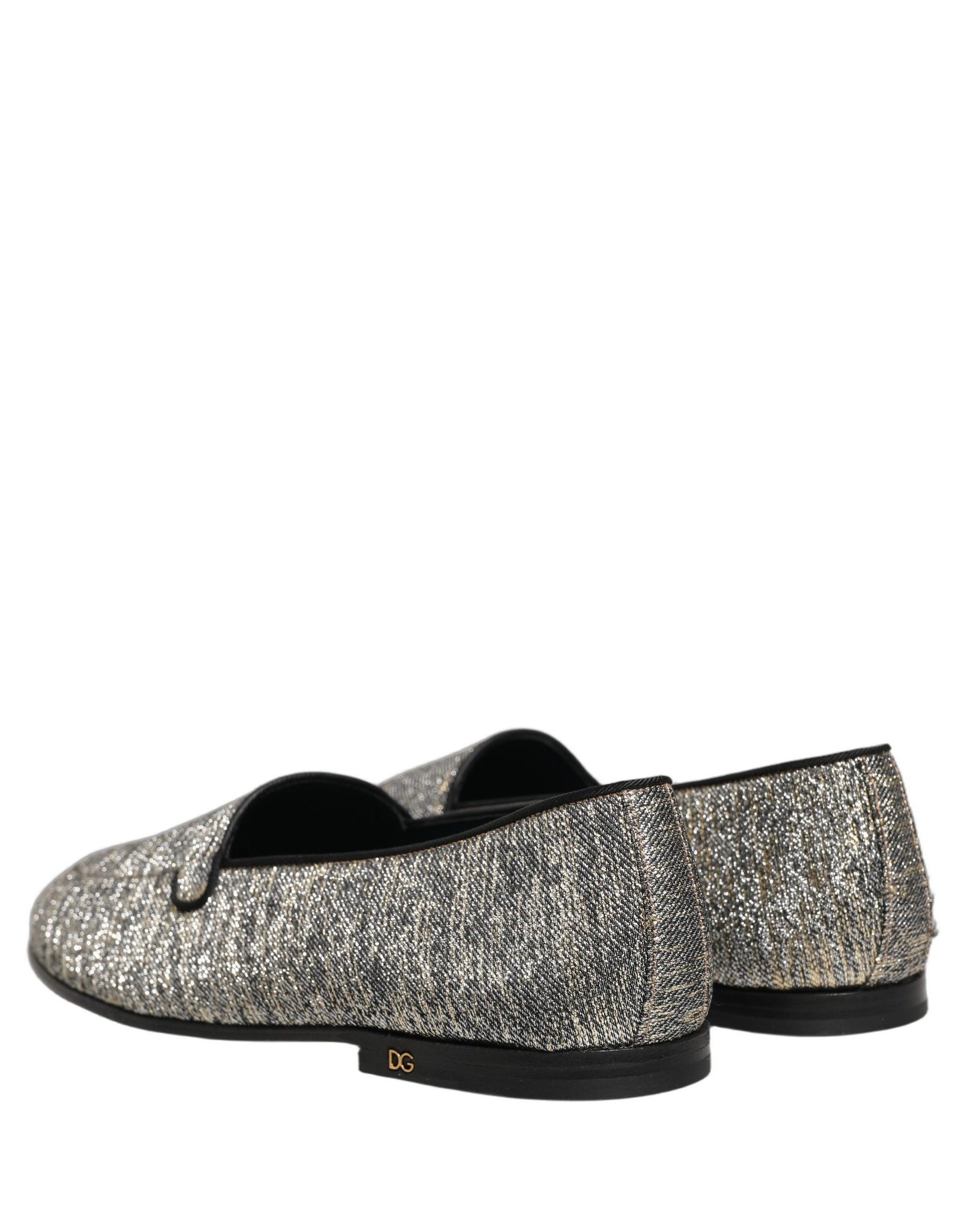 Dolce & Gabbana Gray Glitter Lurex DG Logo Dress Loafers Shoes | Regal Royce