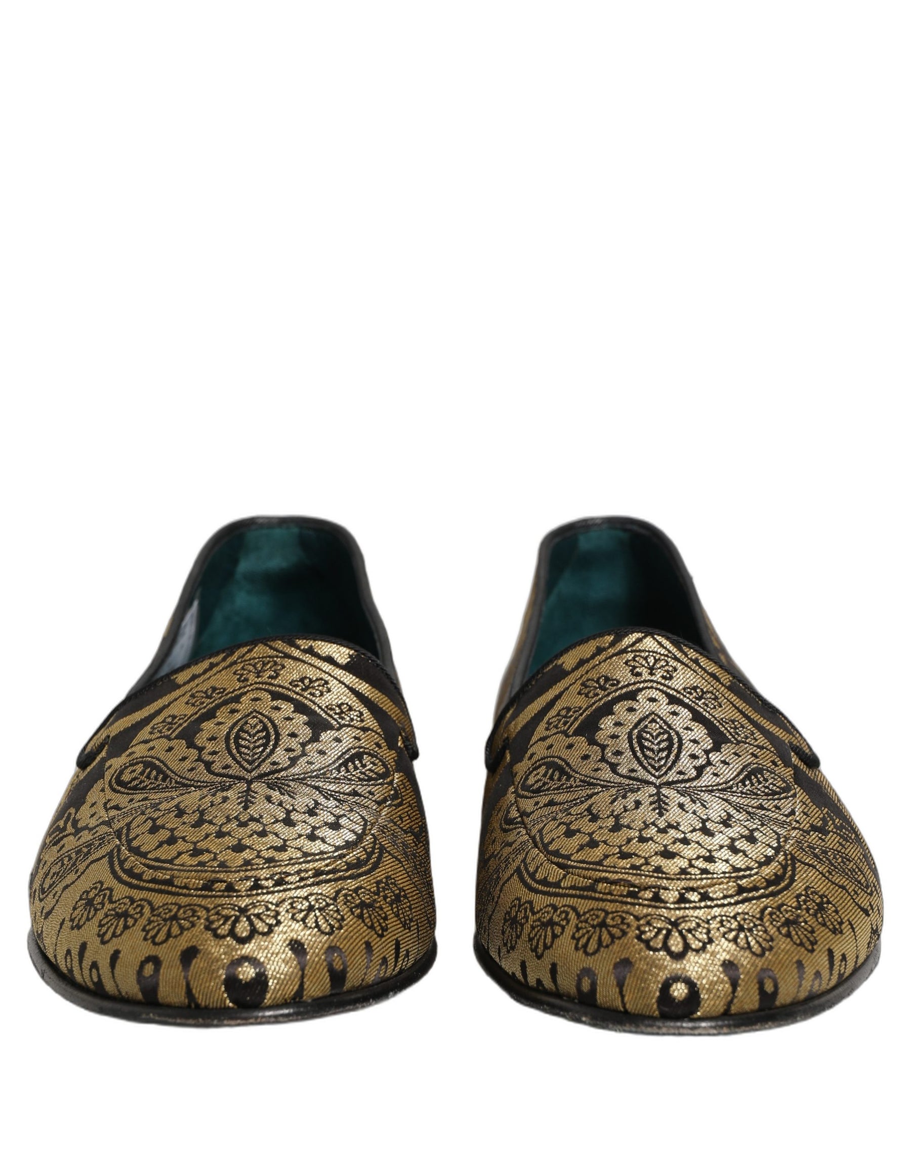 Dolce & Gabbana Gold Jacquard Leather Slip On Loafers Shoes | Regal Royce