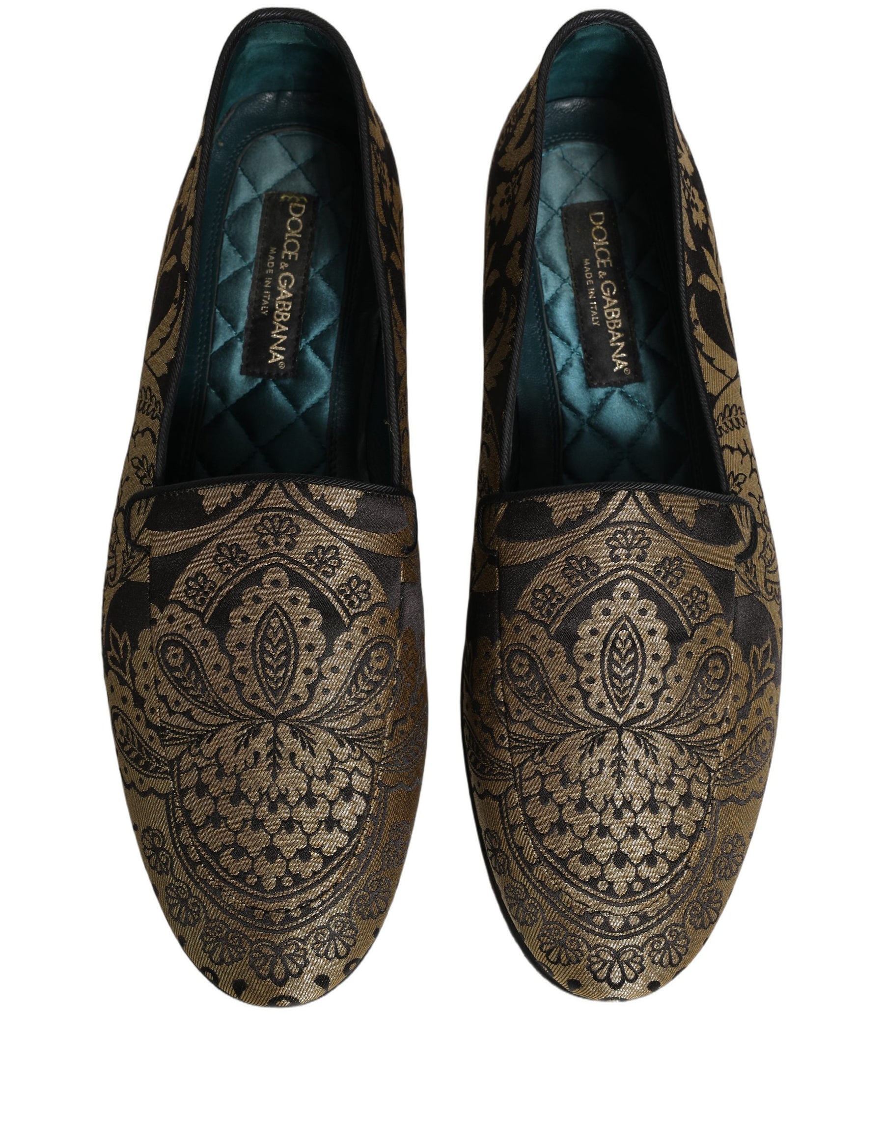 Dolce & Gabbana Gold Jacquard Leather Slip On Loafers Shoes | Regal Royce